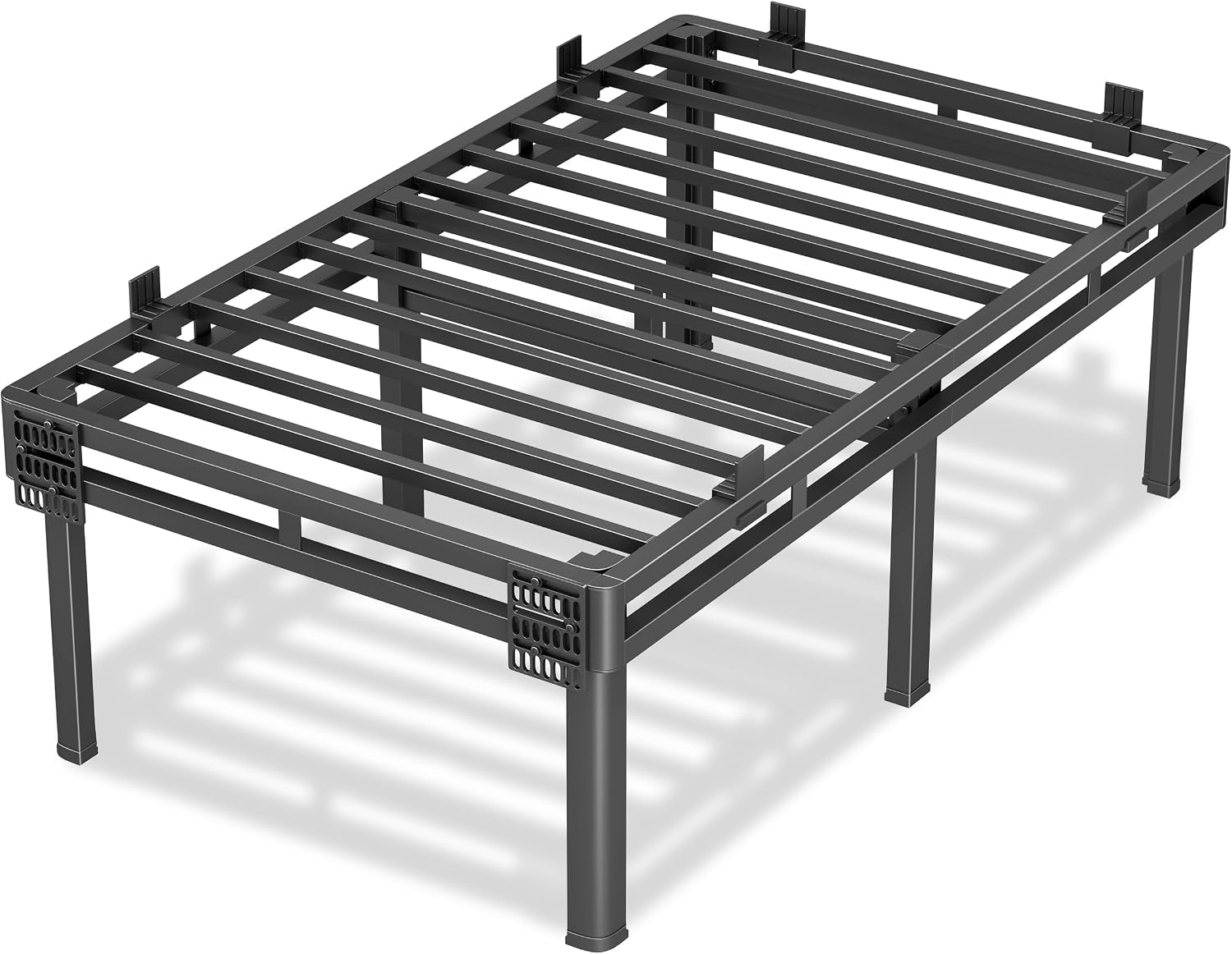 Superay 24 inch HIgh Queen Bed Frame with Rounded Legs, Double Layer Design | Metal Bed Frame & Box Spring 2 in 1 High Platform with Matress Gasket & headboard Adapter, Heavy Duty Support 4000lbs, Black