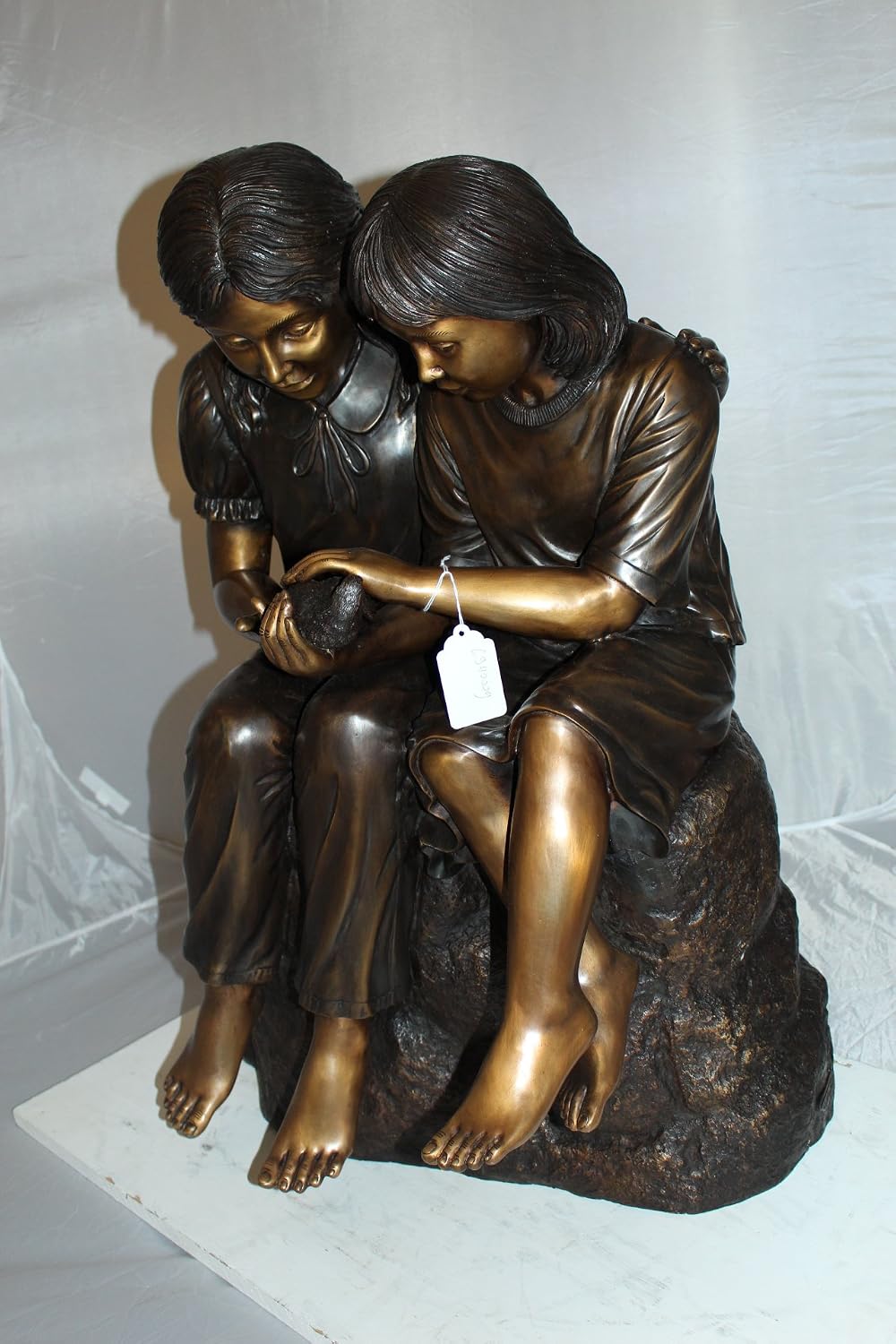 Nifao Two Children with Bird, Kids Medium Bronze Statue, 18"L x 26"W x 34"H