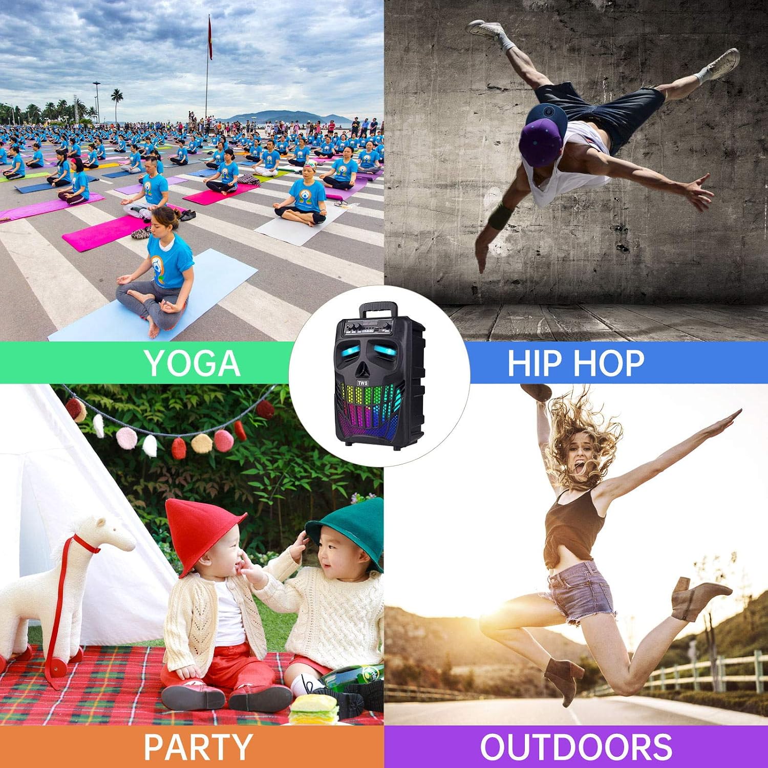 E I F E R Cool Skull Bluetooth Speakers, Portable Wireless Speaker, Compatible with Smartphones and Tablets, Suit for Home Garden Party, Black, 50W