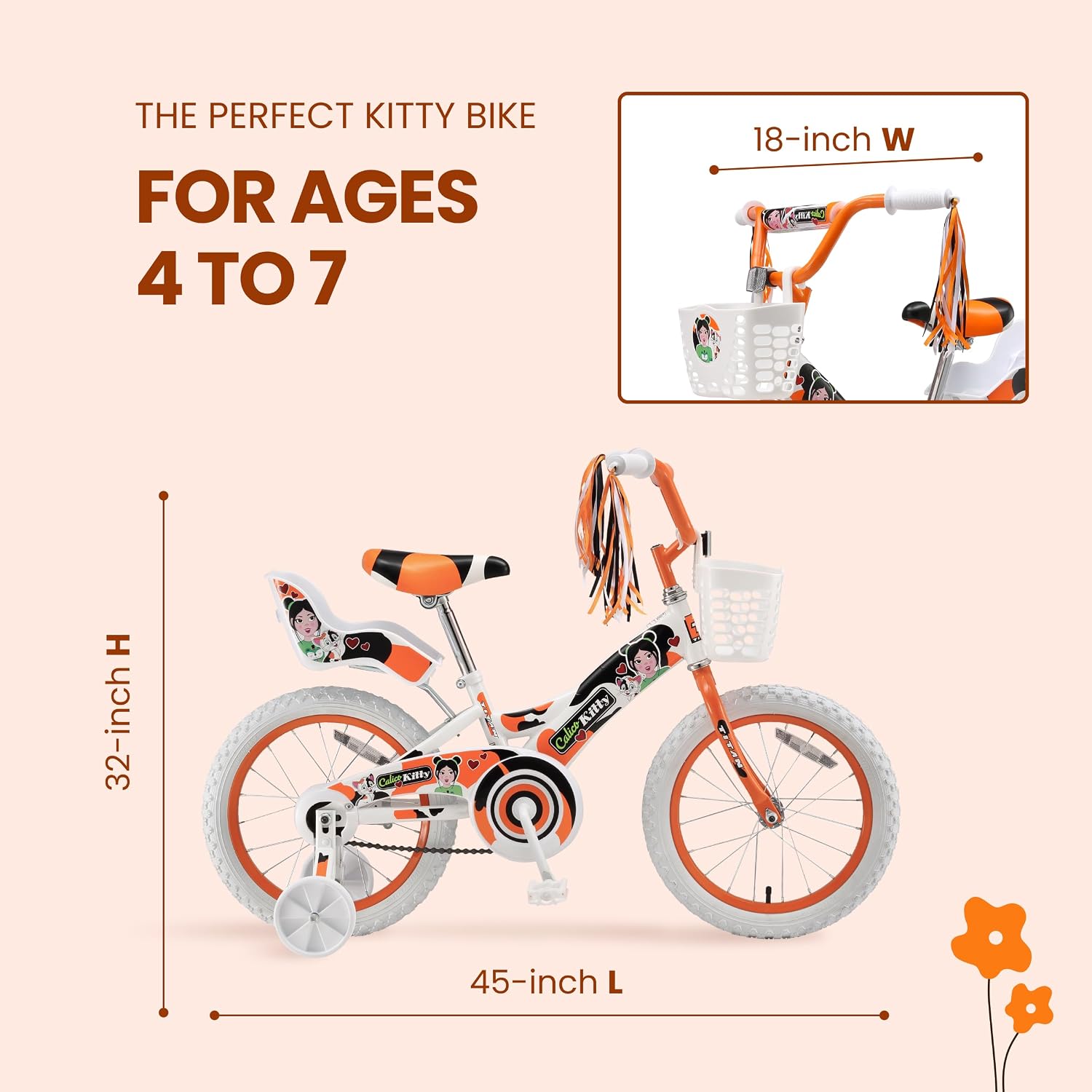 Titan Girls BMX Bike for Kids Ages 4-7, 16-Inch Wheels, 9-Inch Frame, Training Wheels, Toy Seat, Doll Basket, Streamers, First Bike, Princess Bicycle, Gift for Girls