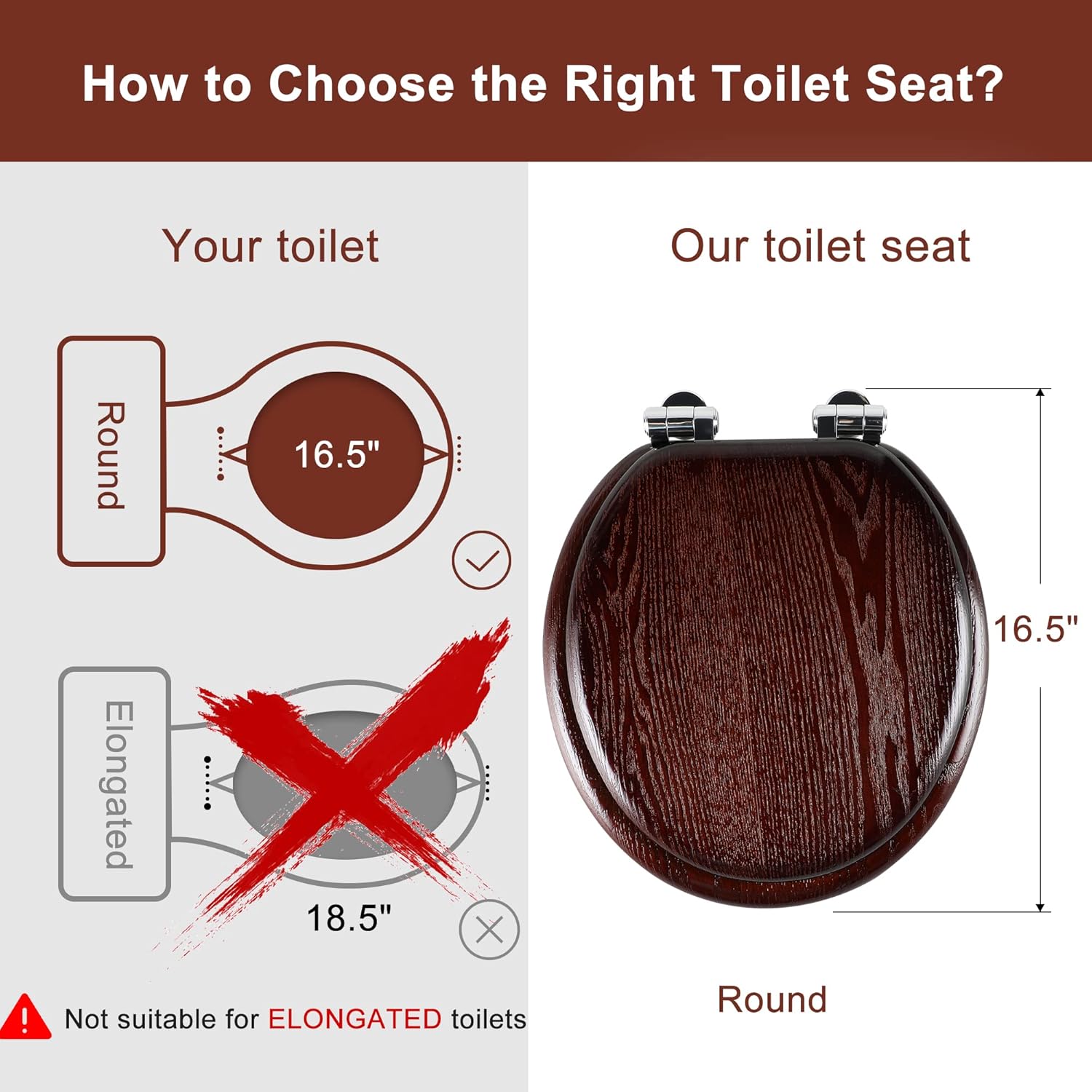 Angel Shield Toilet Seat with Zinc Alloy Hinges Quiet-Close Quick-Release Wood Molded UV Lid Easy Clean(Elongated,Black)