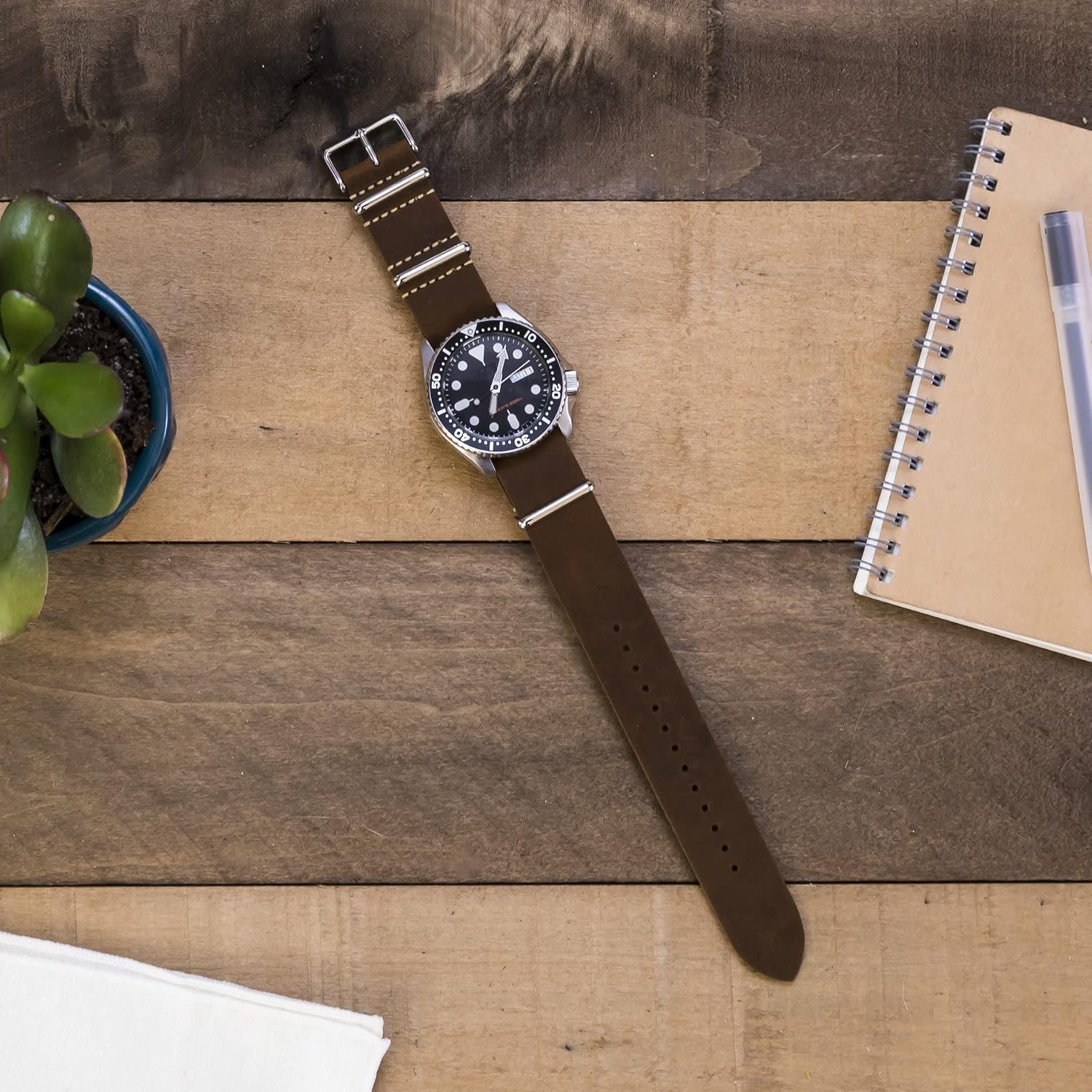 Benchmark Leather Watch Band - Crazy Horse Oiled Leather One-Piece Watch Straps for Men or Women - 18mm, 20mm, 22mm or 24mm Widths