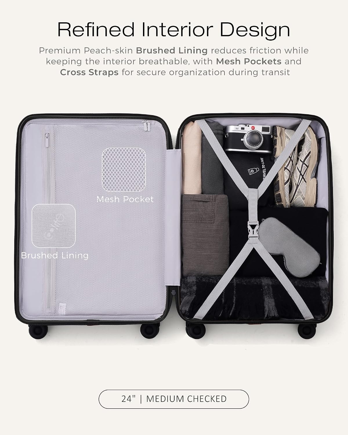 Coolife Luggage Carry-On, Lightweight PC Hardside Suitcase, 20-Inch, Black | Expandable Carry-On, Dual Spinner Wheels, TSA-Approved Lock, Upgraded PC Hardshell, Durable Travel Suitcase