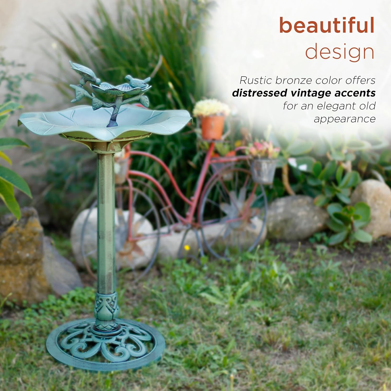 Alpine Corporation 33" Tall Outdoor Lotus Birdbath Yard Statue, Stunning Garden Accent to Attract Birds - Durable Polypropylene Construction for Patio, Deck, or Yard, Green