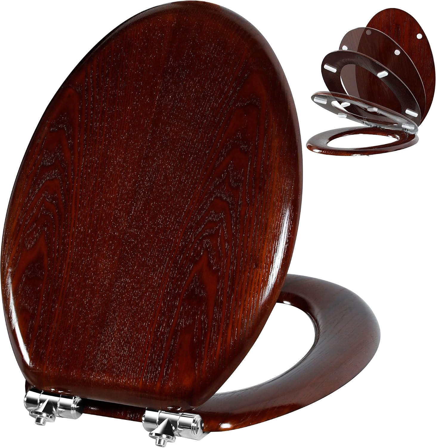 Angel Shield Marble Toilet Seat Durable Molded Wood with Quiet Close,Easy Clean，Quick-Release Hinges (Elongated,Black Marble)