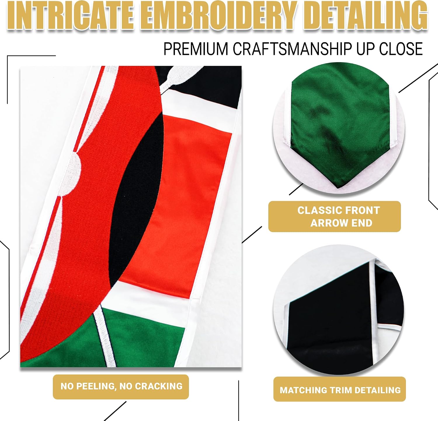 YOXEULL National Flag Embroidered Graduation Stole with Trim, Graduation Sash Graduates Gift, 72"