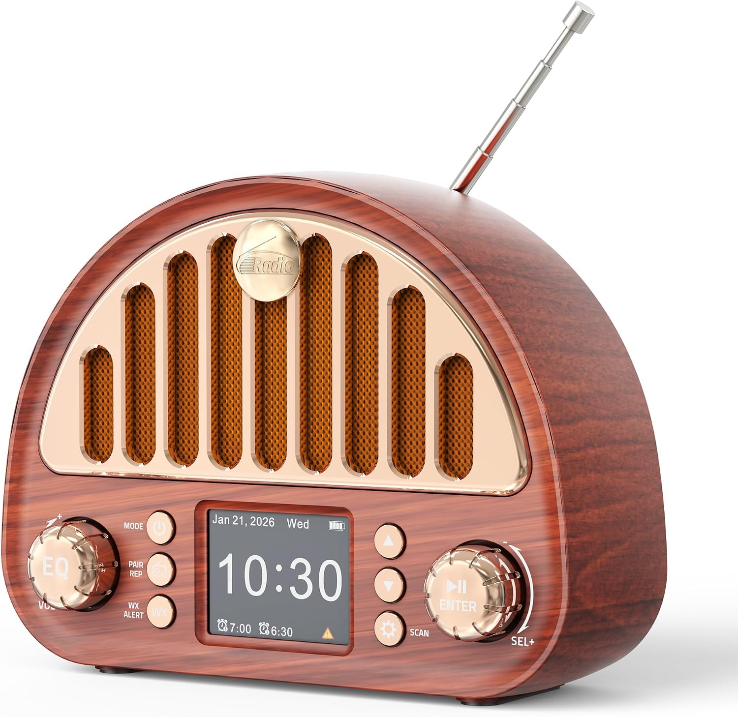 Retro FM Radio with NOAA Weather Alert & Bluetooth Speaker | 40 FM + 7 Weather Band Presets, 2" Color Display, Dual Alarm, Sleep Timer