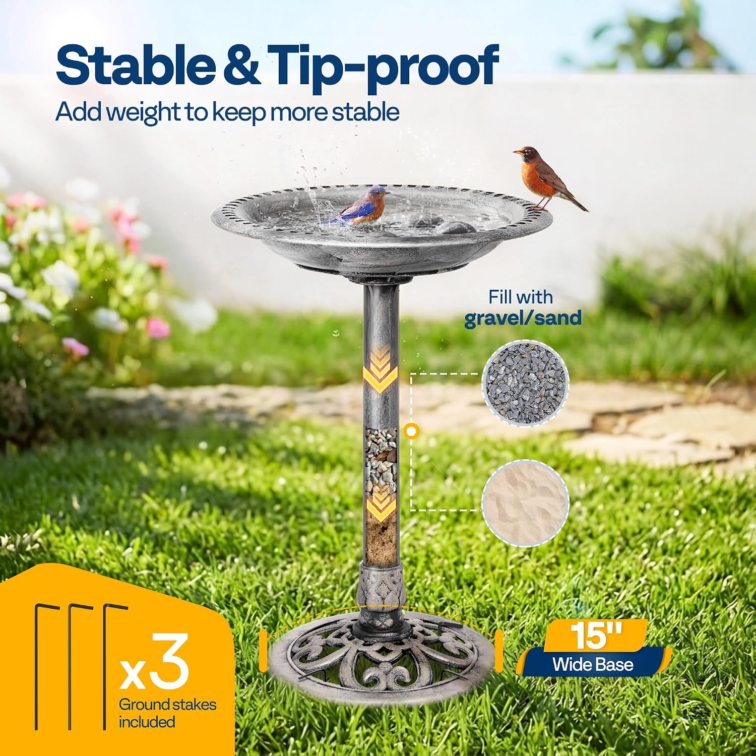 VIVOHOME Bird Bath for Outside, Polyresin Pedestal Birdbath, Green | Weather-Resistant, 20-Inch Bowl, 28-Inch Height, for Outdoor/Garden, Bird-Friendly, Easy to Clean