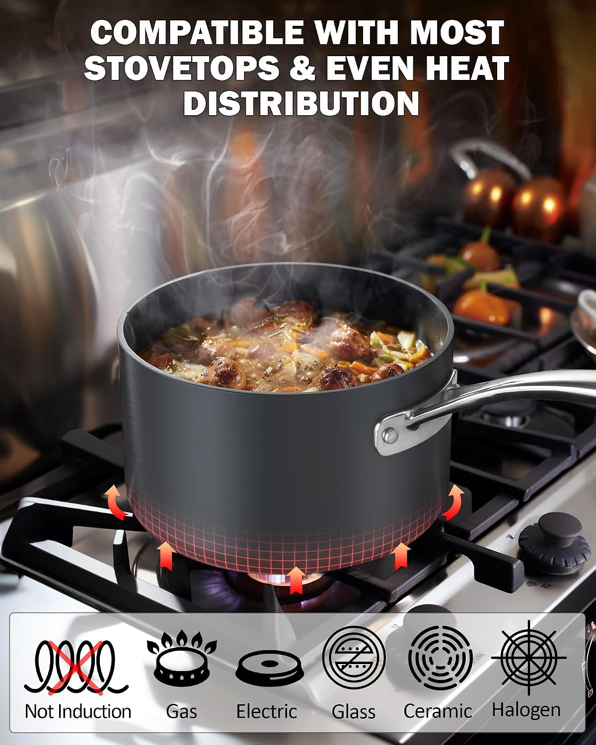 Cooks Standard Classic 2 Quart Hard Anodized Nonstick Saucepan with Glass Lid