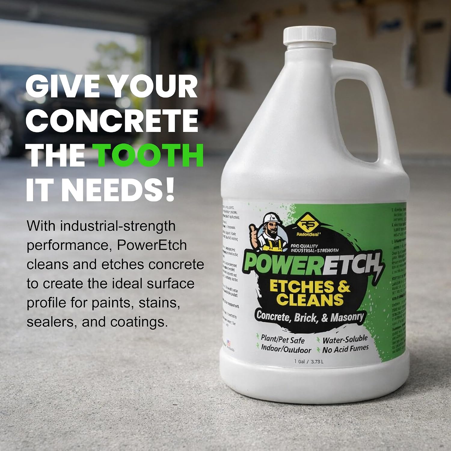 PowerEtch Acid-Free Concrete Etcher & Cleaner – Opens Pores, Boosts Porosity & Improves Adhesion for Sealers, Paints