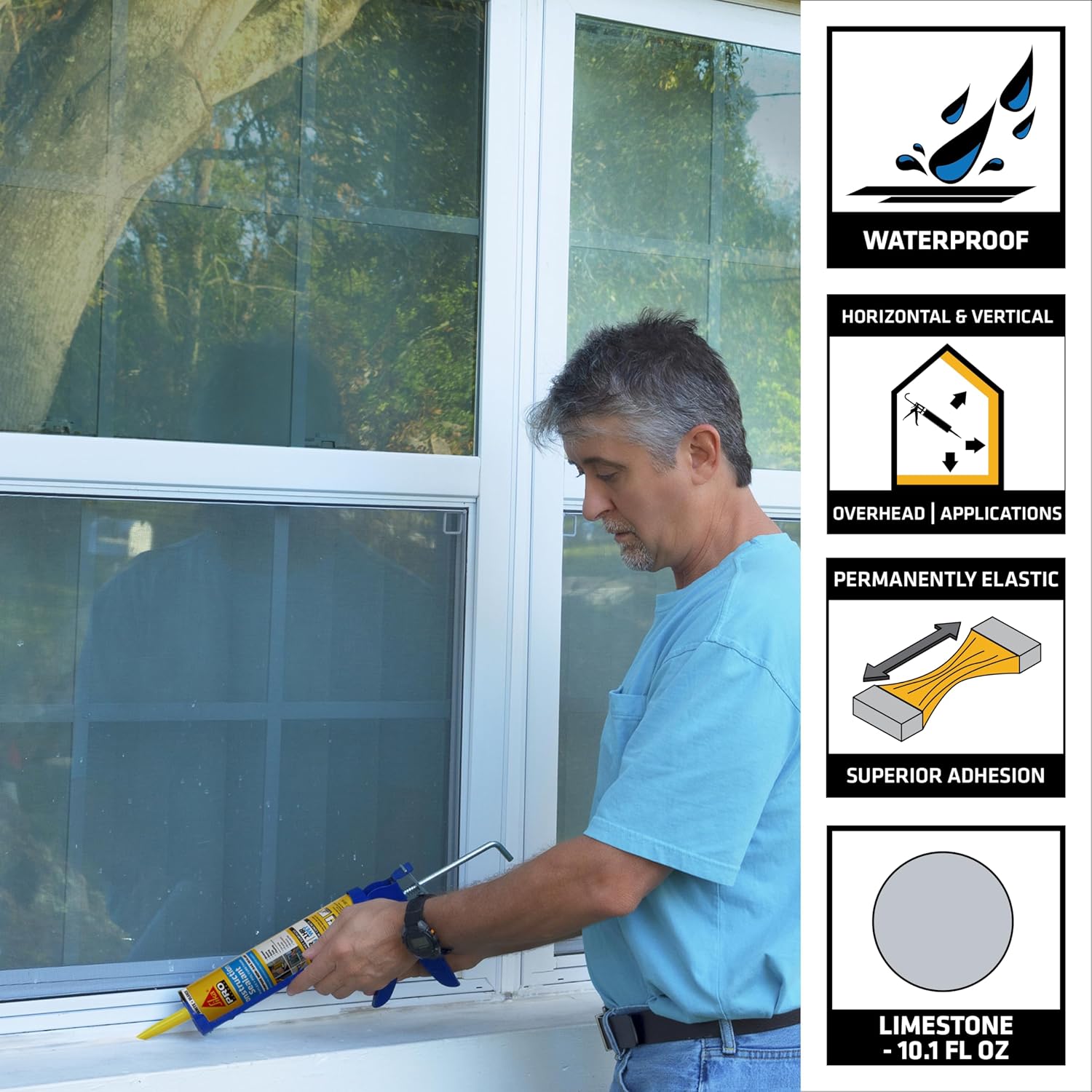 SIKA Sikaflex Construction Sealant - White, All-Purpose Polyurethane for Joints 1/2" or Smaller - 10.1 fl. oz - Weatherproof, High Elasticity, Paintable, Strong Adhesion