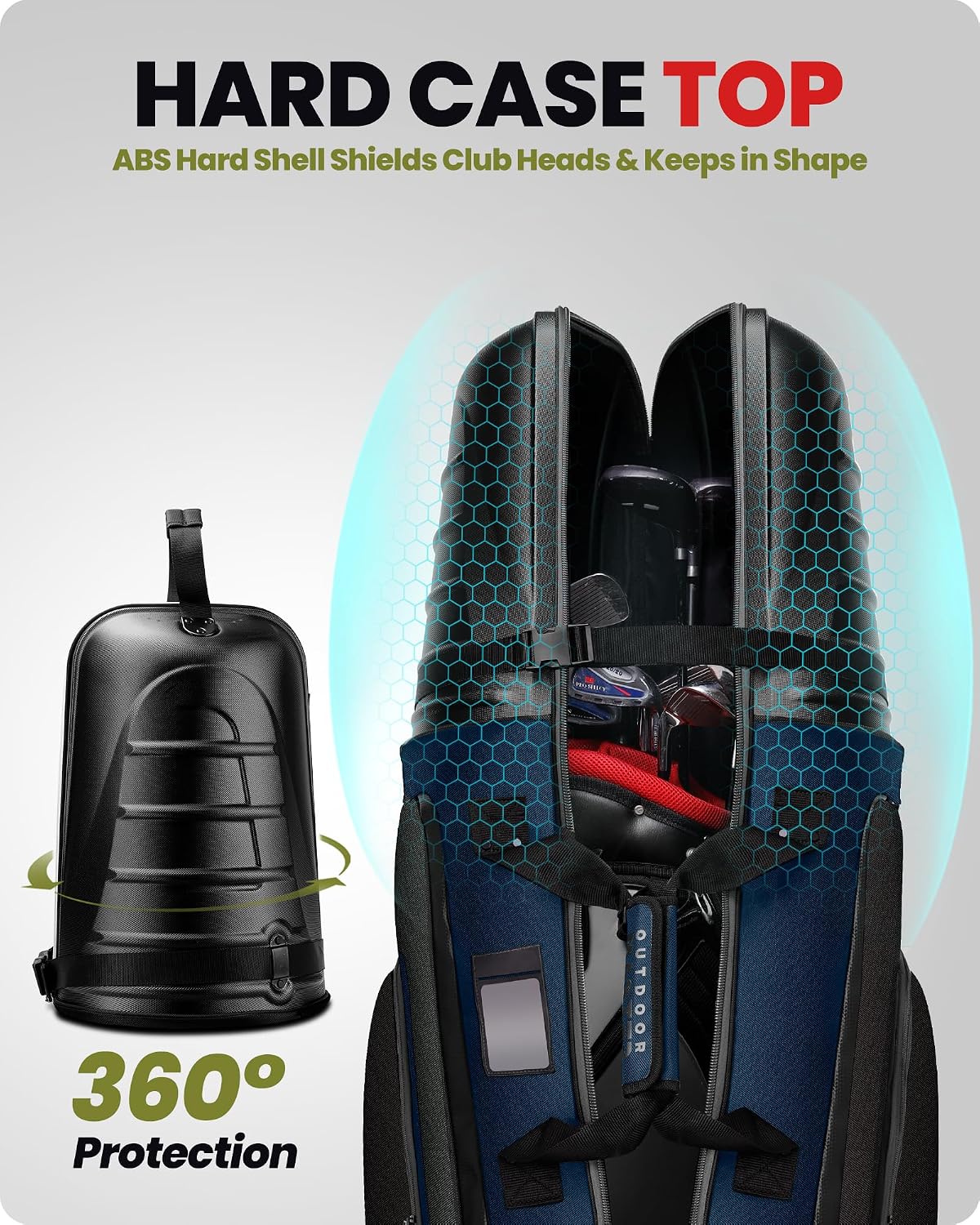 OutdoorMaster Golf Travel Bags for Airlines with Wheels and Hard Case Top | Protect Golf Clubs, 1680D Nylon Waterproof Fabric, Compact Folding, Accessories Compartment, Easy to Maneuver