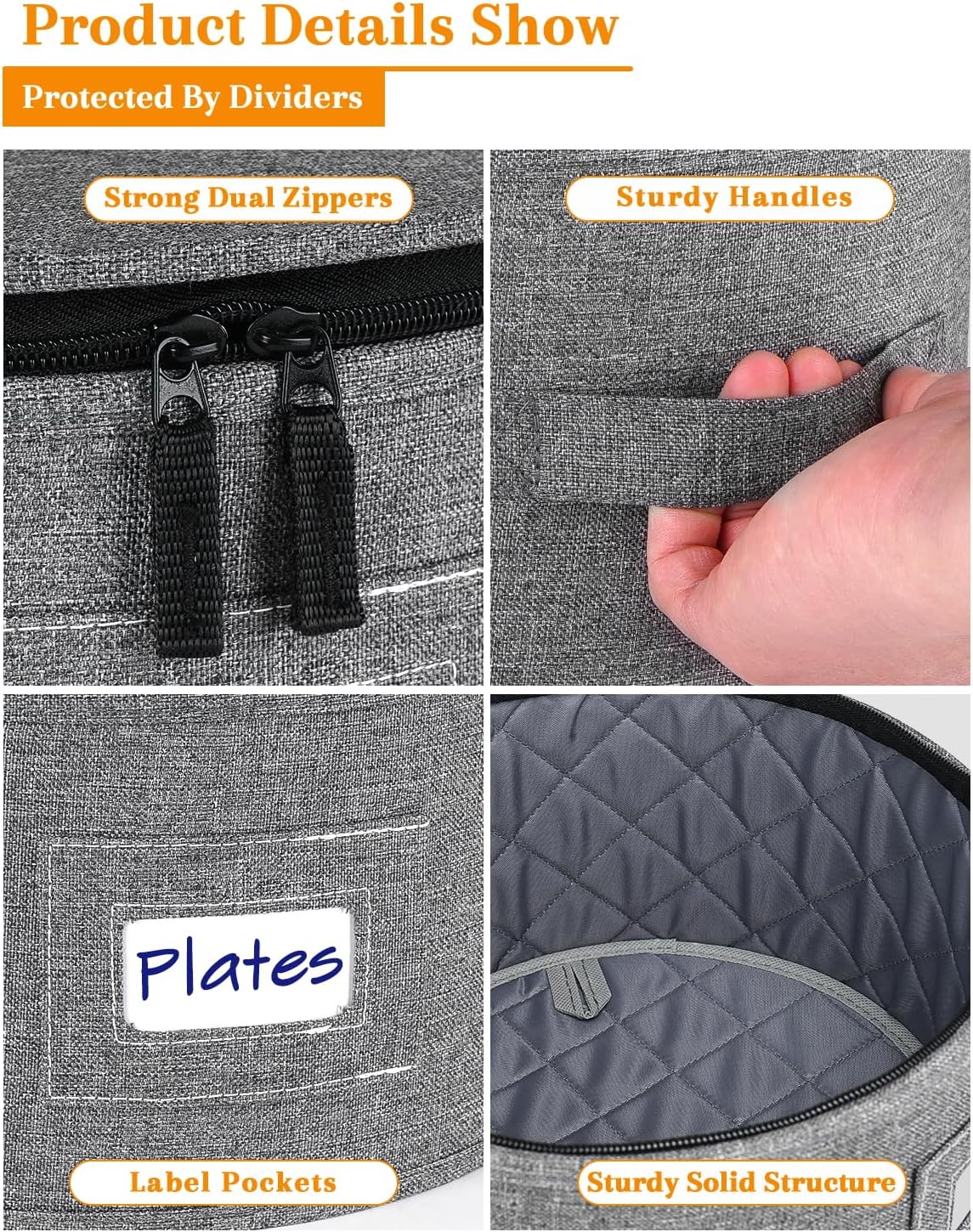 China Storage Containers, 4-Pack Hard Shell Plate & Dish Cases for Moving | Padded dividers and quilted lining protect plates and dishes; stackable for moving and holiday storage, beige hold set of 12