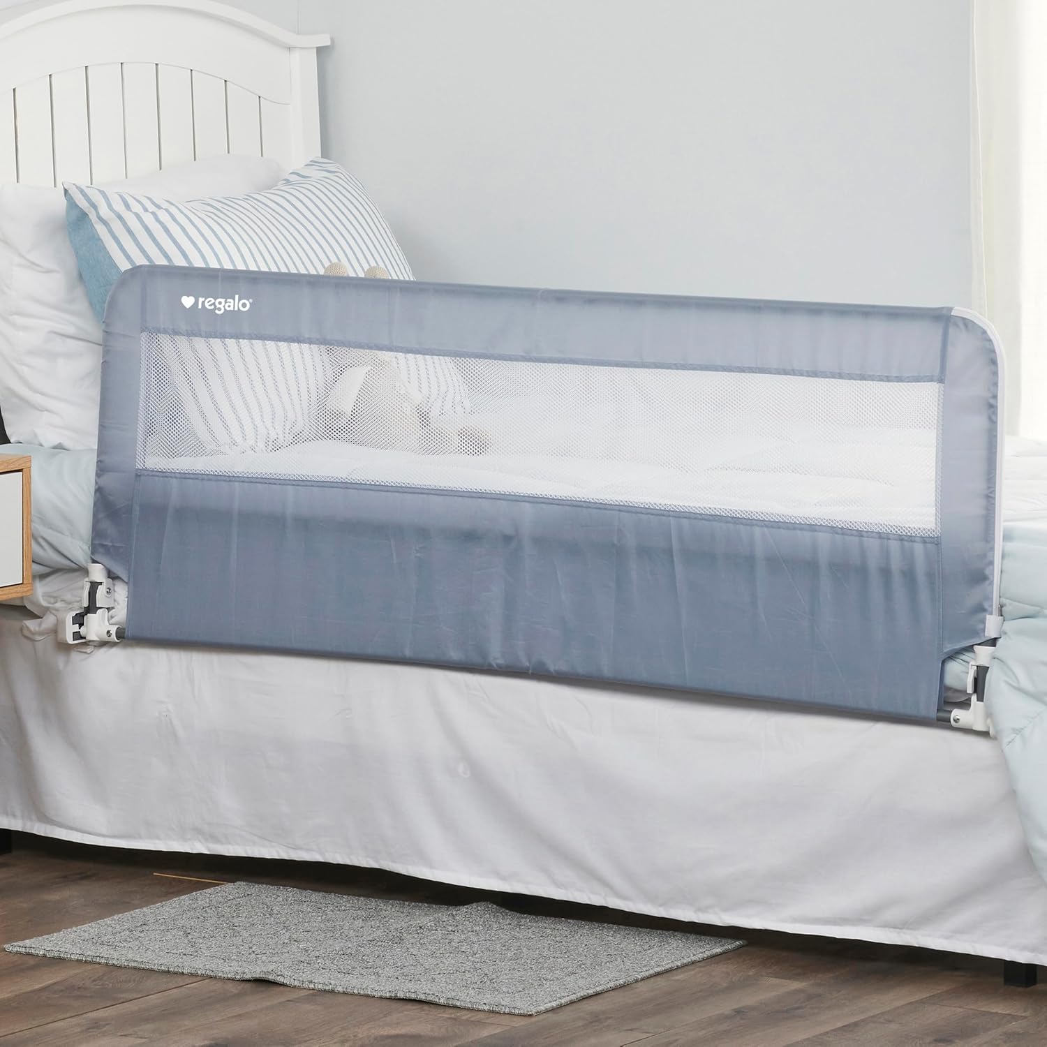 Regalo Safety 54” Extra Long Hideaway Bed Rail Guard for Toddlers, Toddler Bed Rail with Reinforced Anchor Safety System, 20” Tall Bed Safety Rail, Fits Twin, Full & Queen Beds