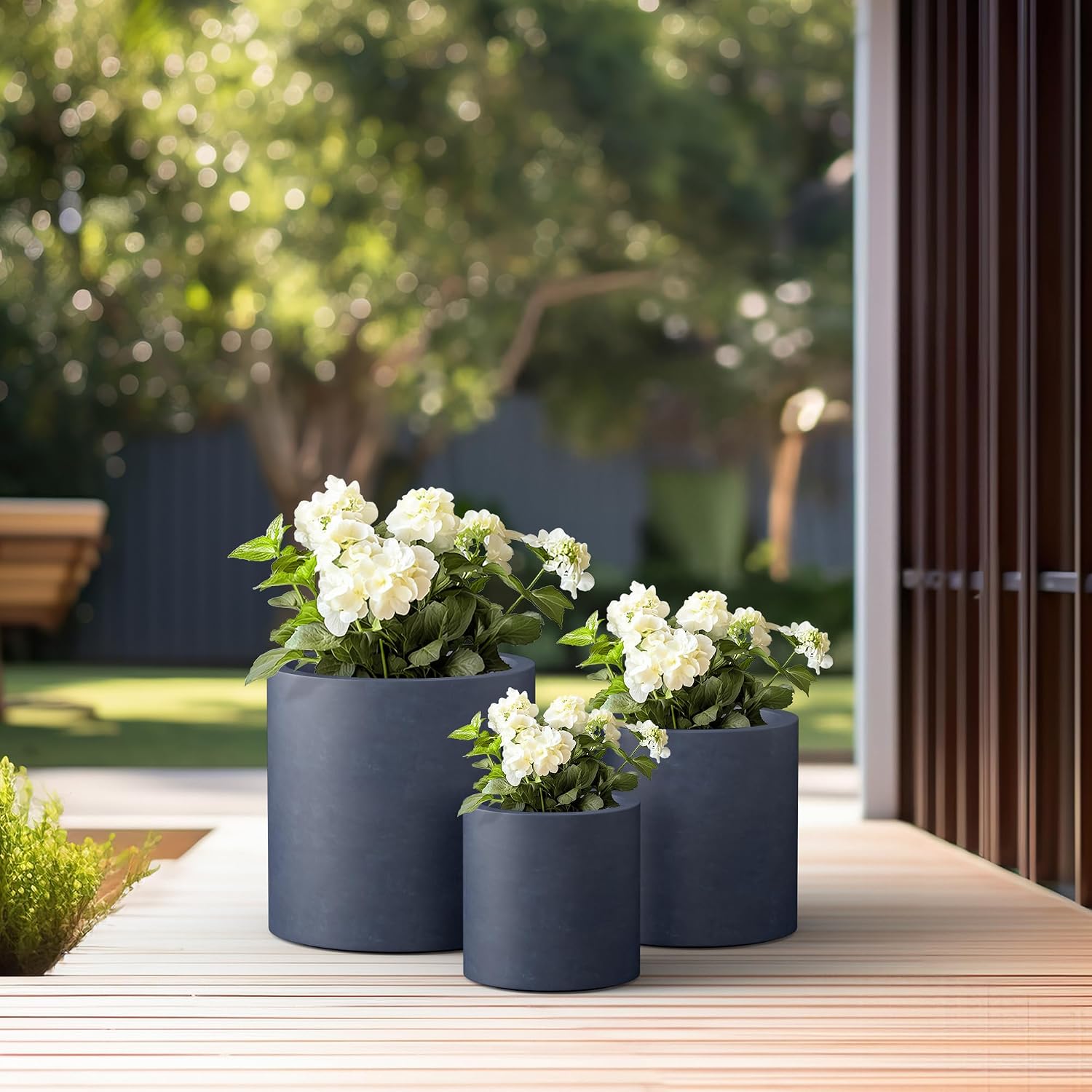 Kante Large Round Cylinder Charcoal Concrete Planter 15.8" Tall, Outdoor