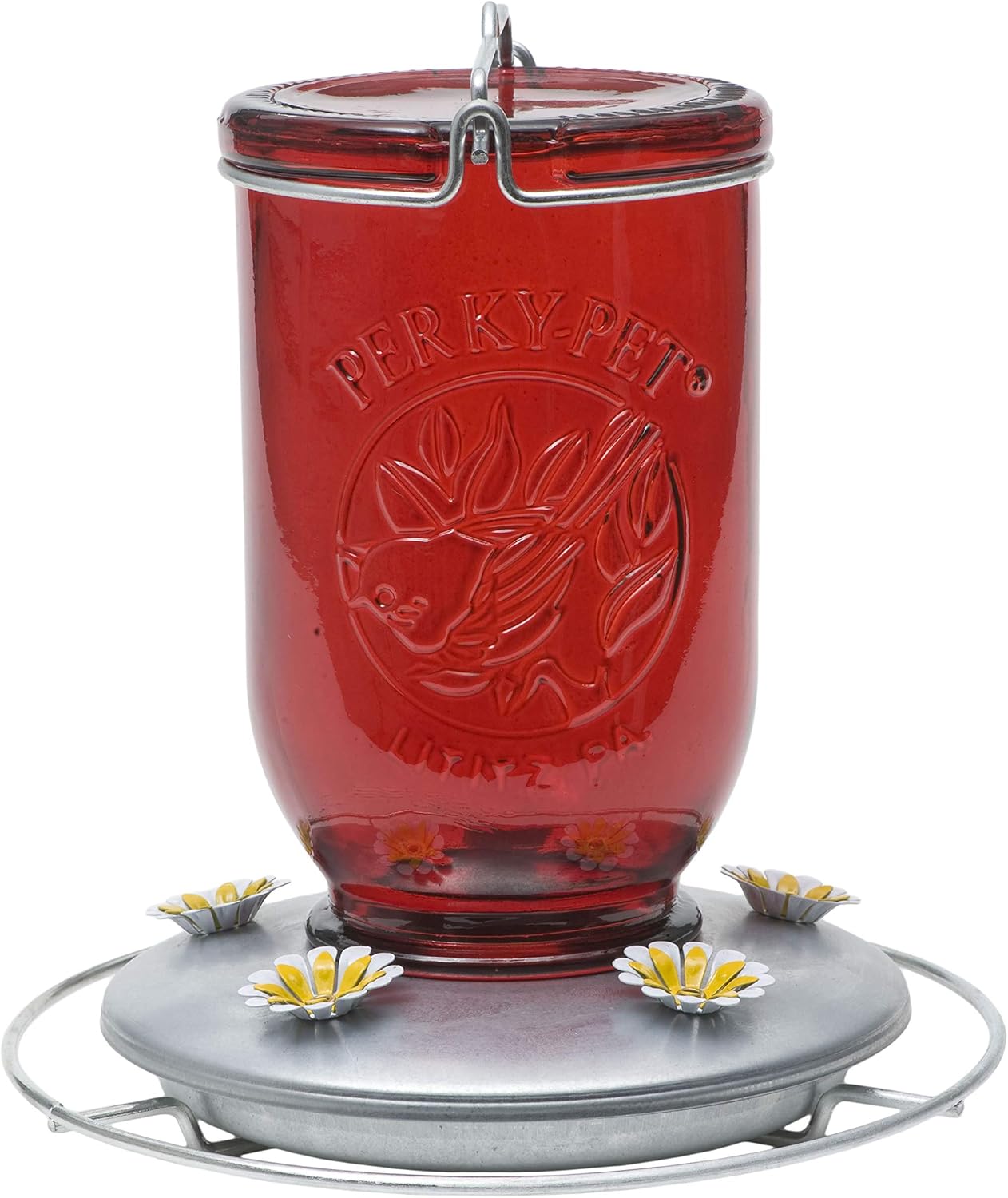 Perky-Pet Mason Jar Hummingbird Feeder, 32 oz Nectar Capacity | Vintage Style Glass Bird Feeder, 5 Flower Feeding Ports, Outdoor Garden Backyard Wildlife