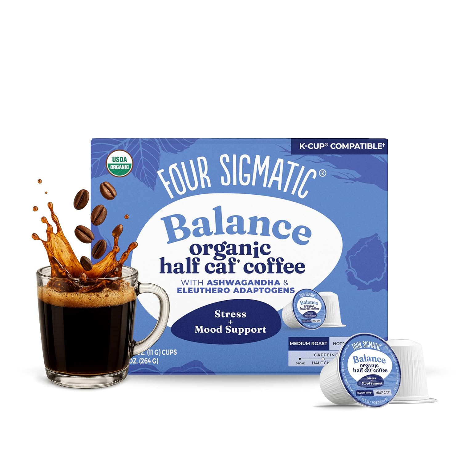 Four Sigmatic Mushroom Coffee K-Cups | Organic Dark Roast Coffee with Lion’s Mane Mushroom Powder & Yacon | Focus & Immune Support | Vegan & Keto