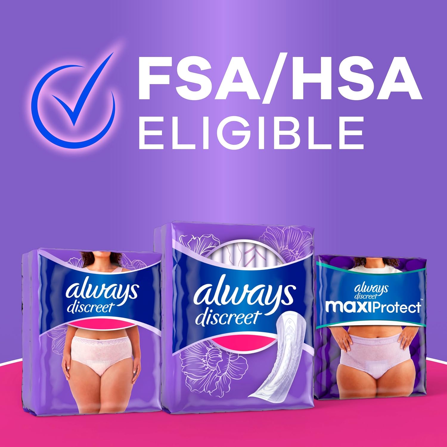 Always Discreet Adult Incontinence Pads for Women, Drier, 4 Drop Long Length, Moderate Absorbency, Pads for Bladder Control Management, Bladder Leaks, & Postpartum Pads, 54ct
