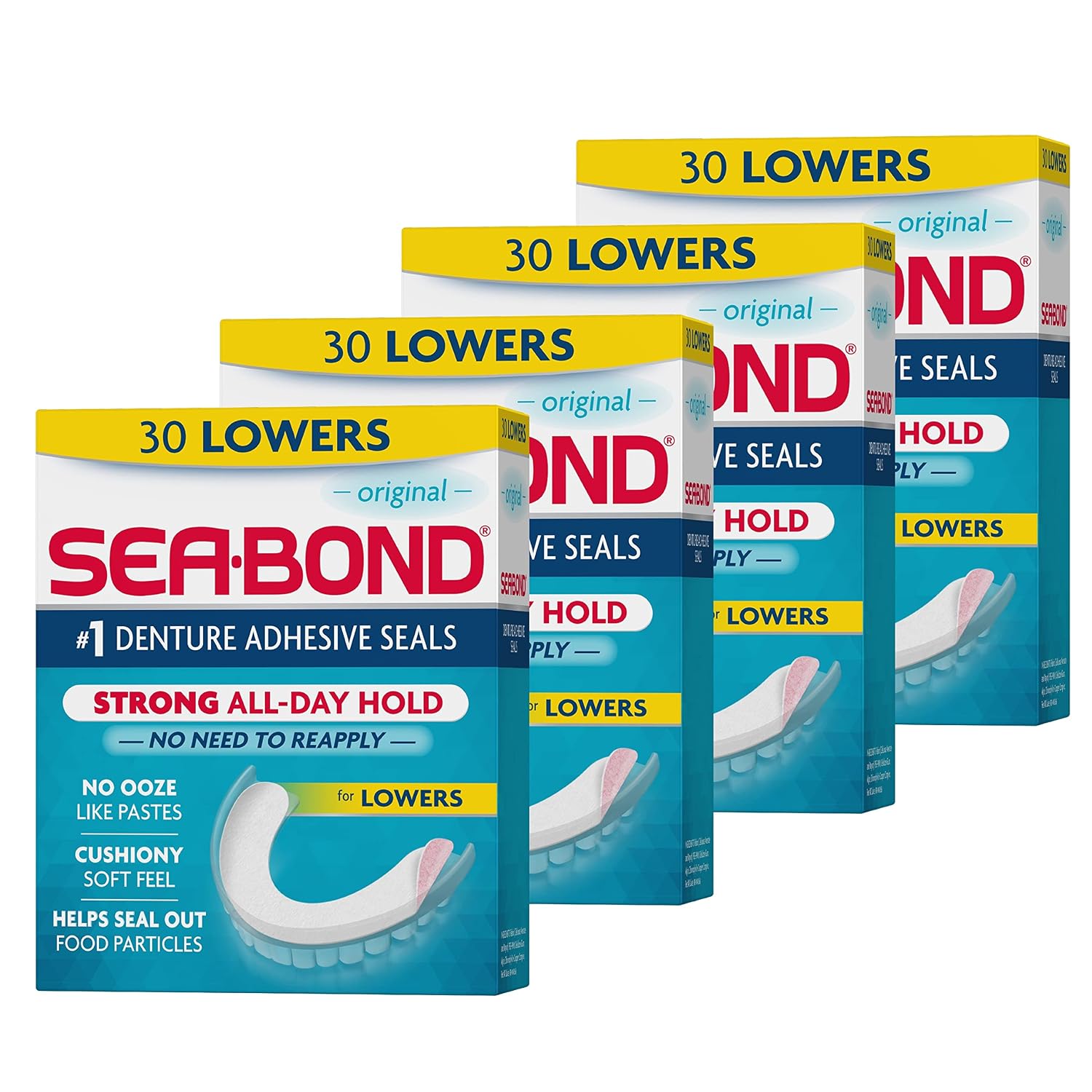 SEA BOND Denture Adhesive Seals, Original, Uppers, 30 Count (1 Pack) | Zinc-free denture adhesive seals for all-day hold. Soft cushiony seal without mess or ooze. Provides comfort and confidence.