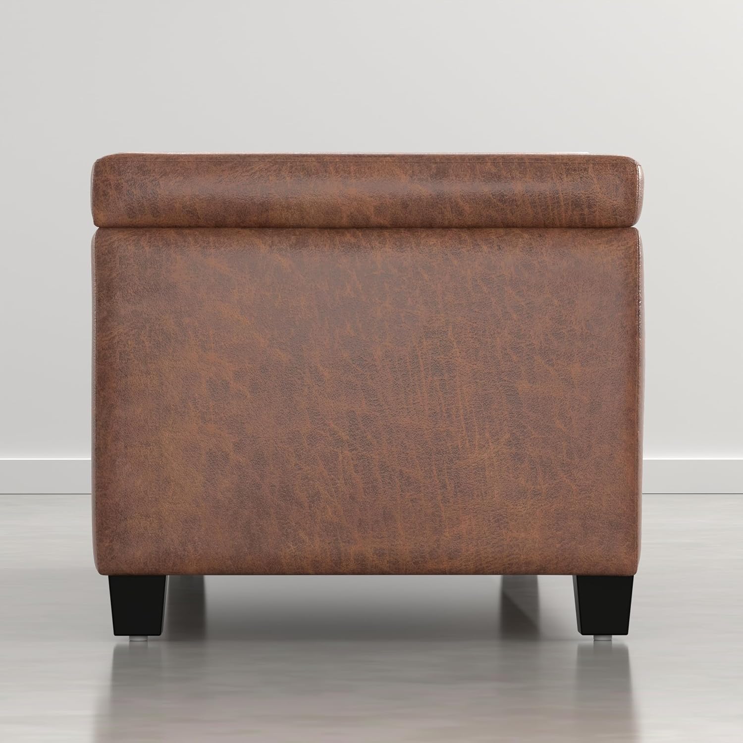 SIMPLIHOME Avalon 54" Wide Vegan Leather Storage Ottoman in Tanners Brown