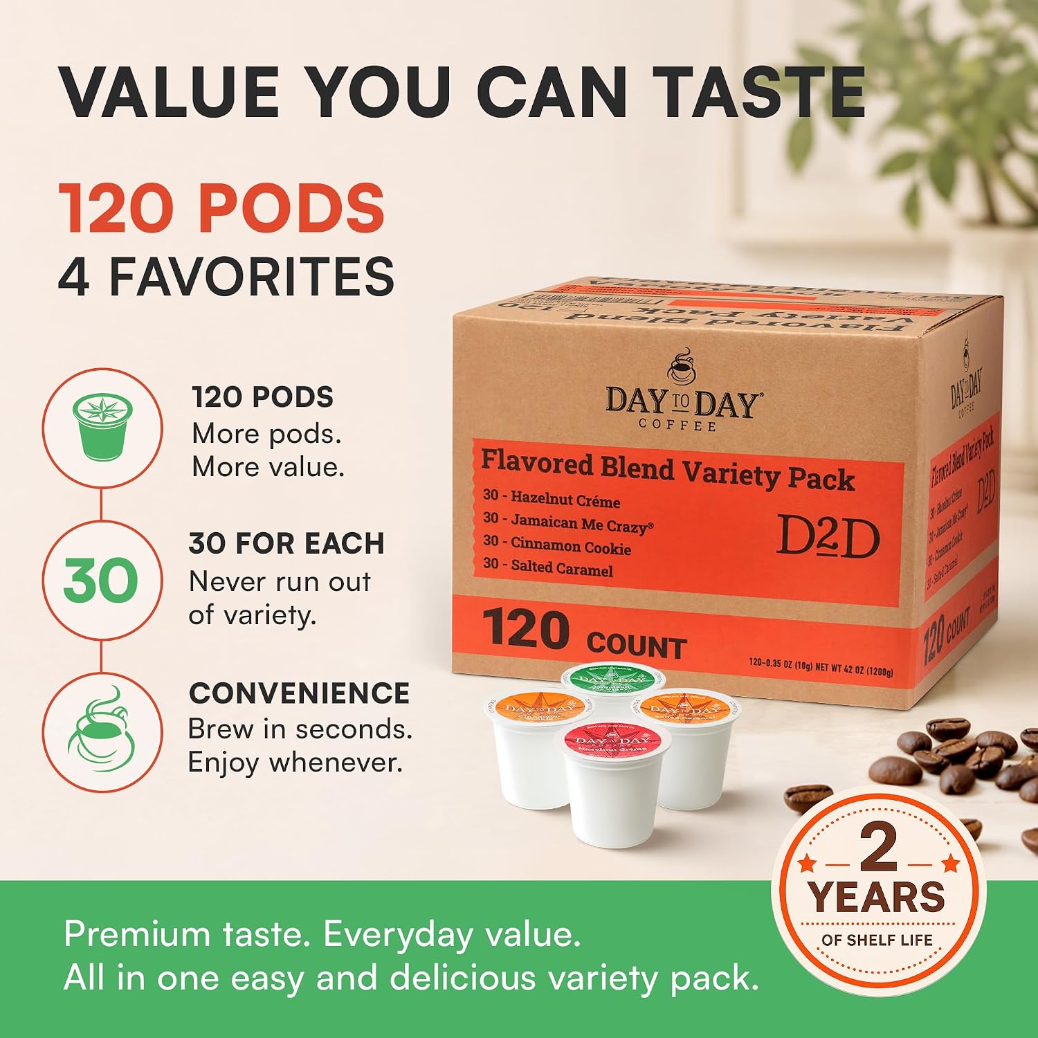 Day To Day Coffee Pods, Breakfast Blend Medium Roast, 120 Count K-Cup | Compatible with Keurig K-Cup brewers. Bulk single serve pods for everyday morning coffee at home, office or breakroom