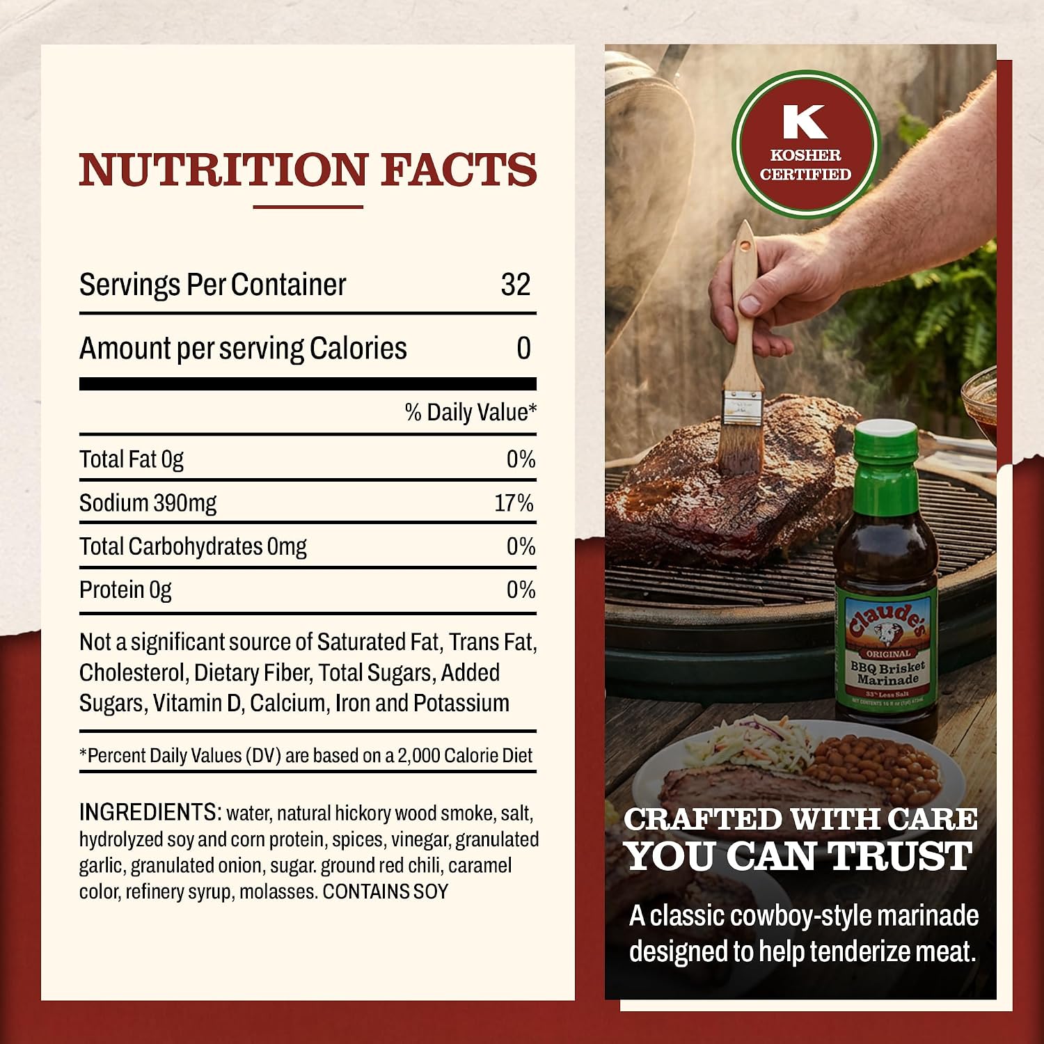 Claude's BBQ Brisket Marinade Sauce, Gluten Free Texas Style, 128 oz | Restaurant-size gallon of smoky Texas tenderizing brisket marinade - all natural & gluten free.