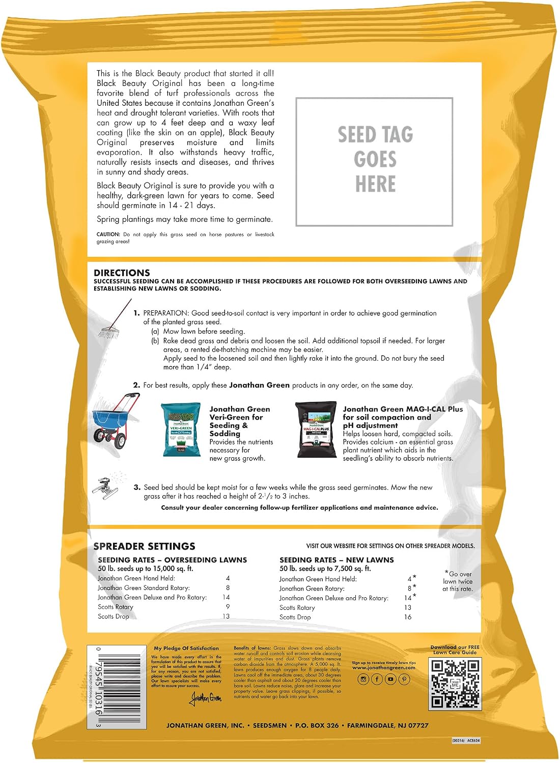 Jonathan Green (10317) Black Beauty Original Grass Seed Blend - Cool Season Lawn Seed (15 lb)
