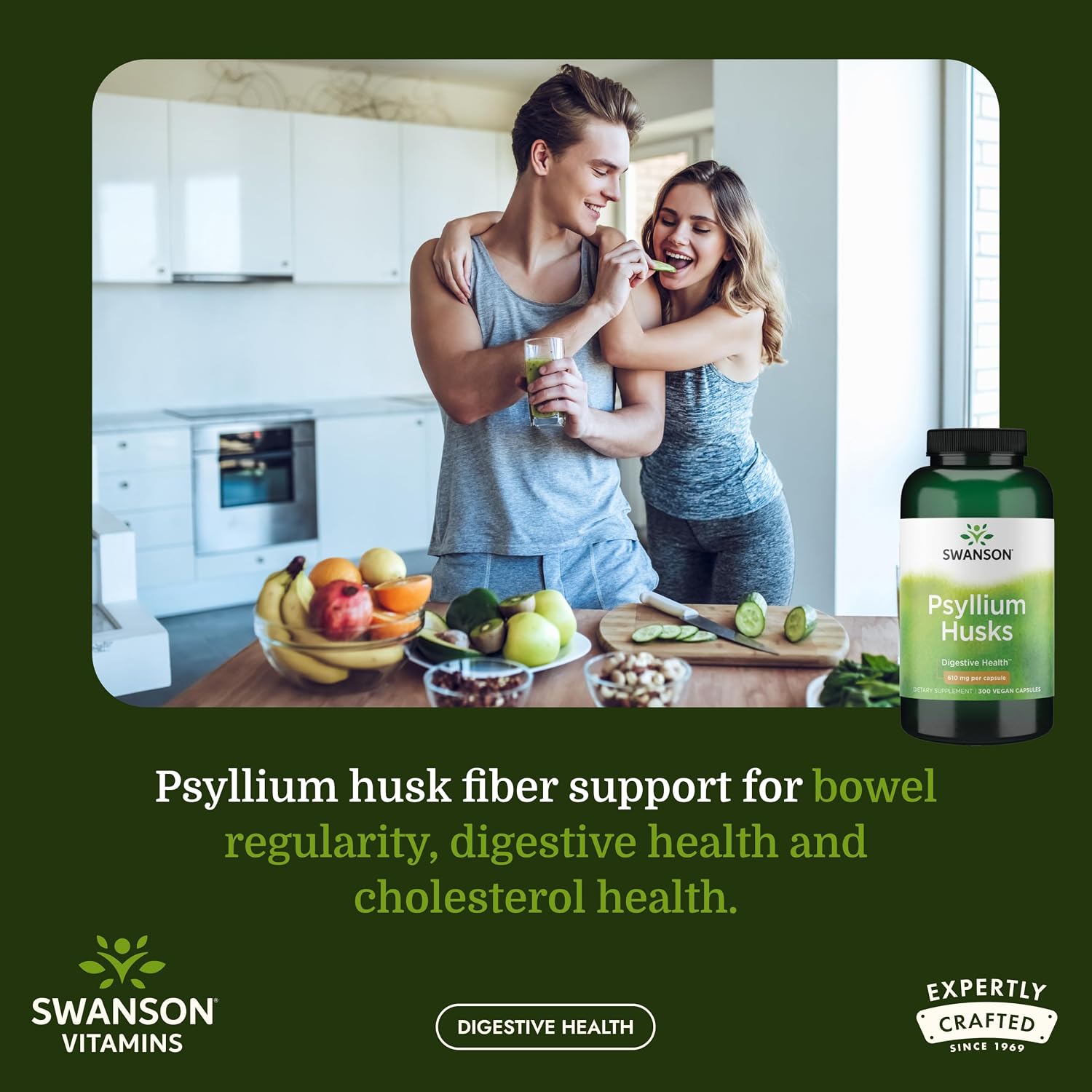 Swanson Psyllium Husk Dietary Fiber Supplement, 610 mg, 300 Capsules | Promotes Overall Health and Easier Elimination, Supports a Feeling of Fullness and Satiation, Plant-Based Dietary Fiber
