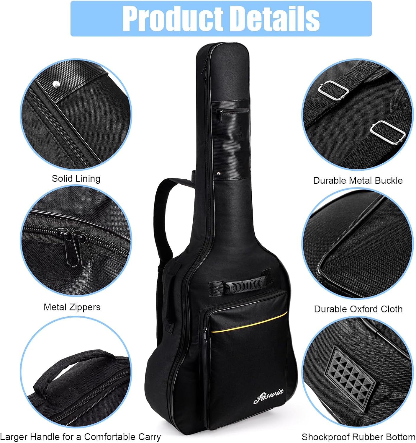 41 Inches Guitar Bag Dual Adjustable Shoulder Strap Acoustic Guitar Case Gig Bag, Waterproof Oxford Cloth 0.3 Inch Thicken Sponge Pad, Black