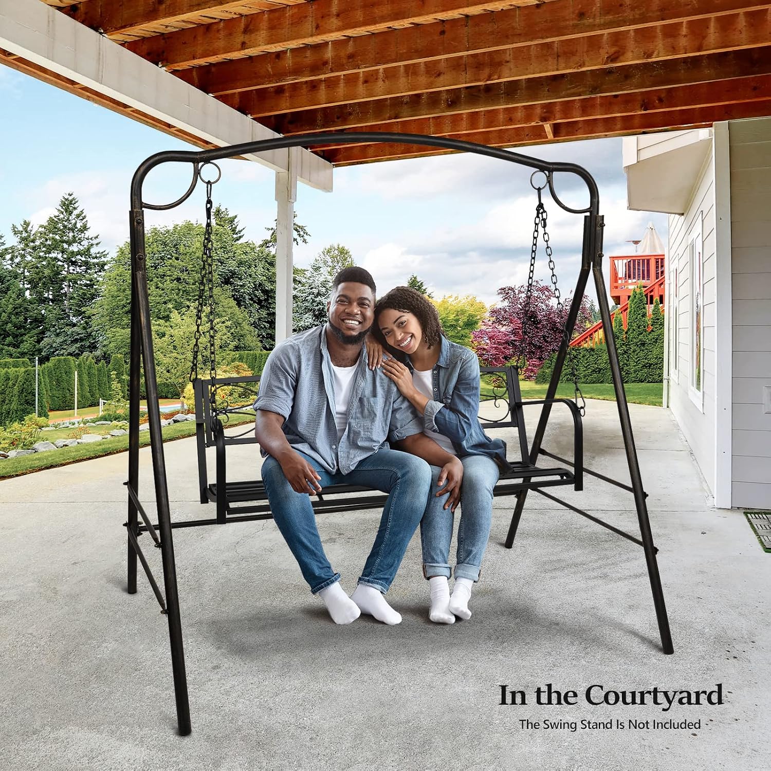 VINGLI Heavy Duty Metal Porch Swing, 660 LBS Outdoor Swing Bench, Curved
