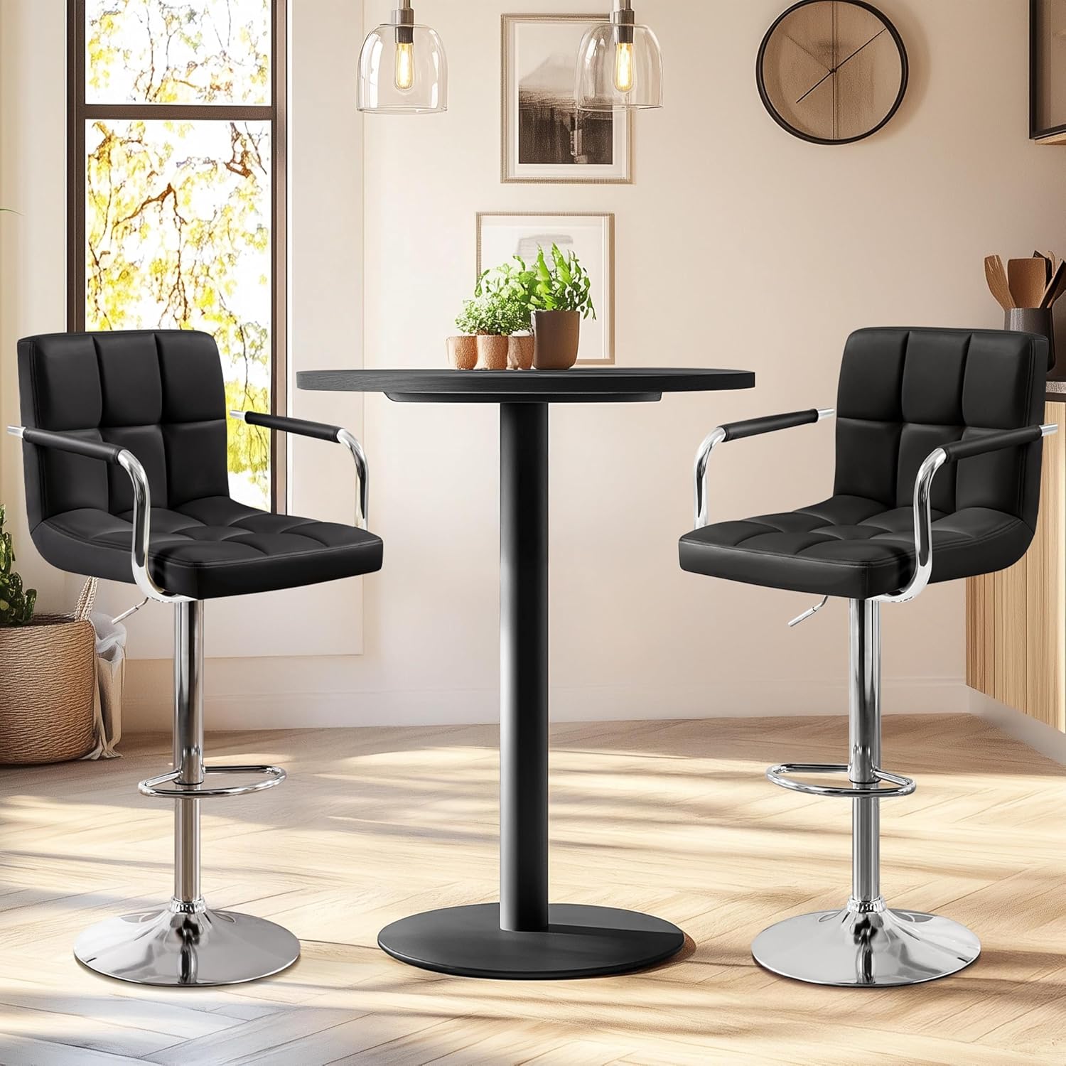 Yaheetech Bar Stools Set of 2, Swivel with Backs, Adjustable Height, White | 360° Swivel Barstools Feature Padded PU Leather Seats, Supportive Backs, 300 lb Capacity for Kitchen Islands