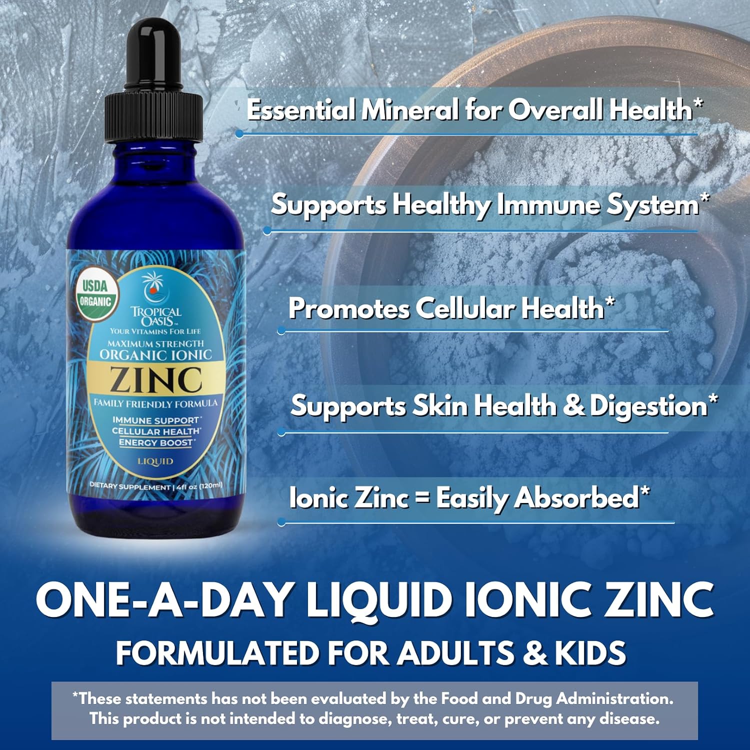 Tropical Oasis - Premium Ionized Plant Based Trace Minerals Liquid Formula- 74 essential minerals in liquid form for up to 96% Absorption - 16 oz, 32 servings