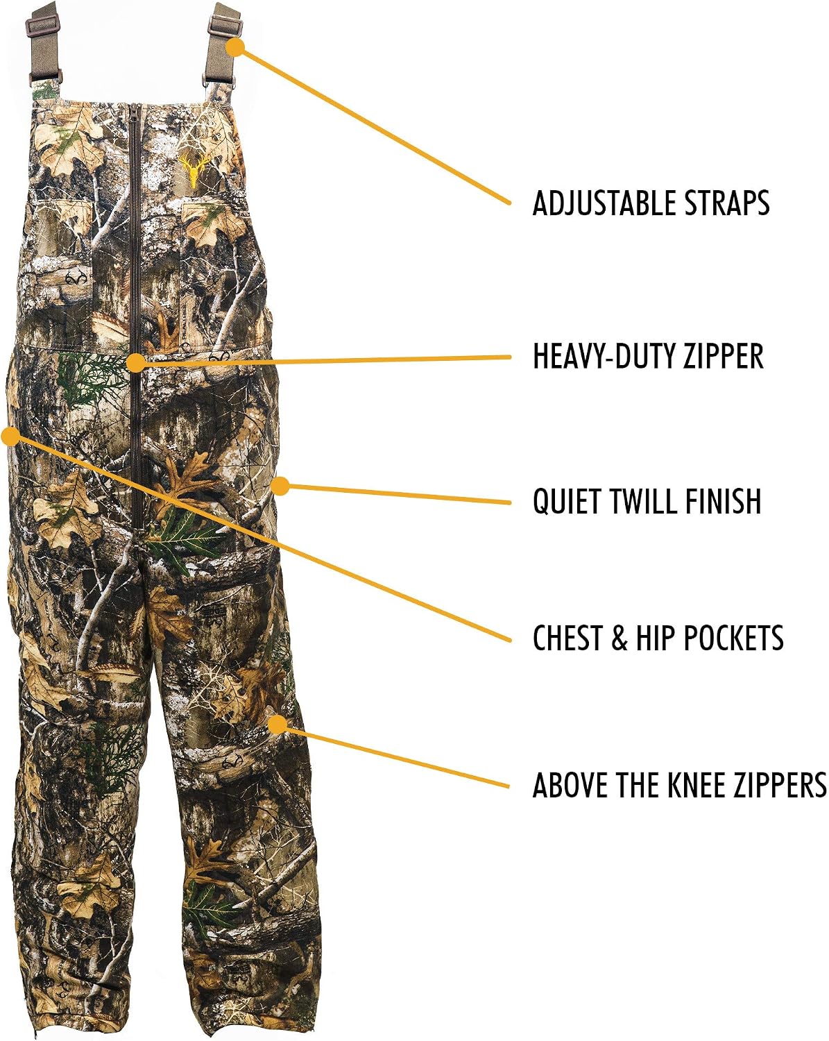 HOT SHOT Men’s Insulated Camo Bib, Ultra-Quiet Adjustable Overalls, Cold Weather Hunting Coveralls for Men