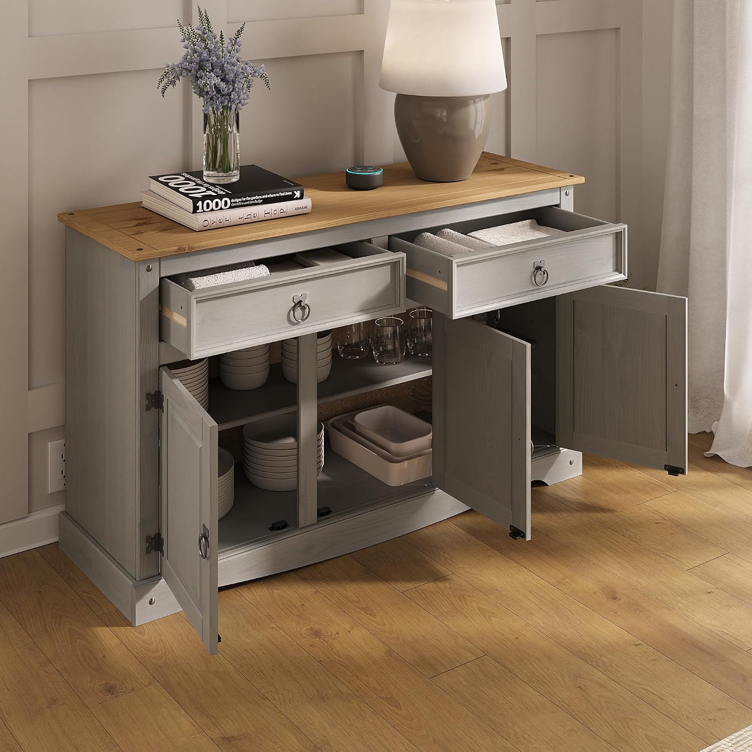 Furniture Dash Solid Wood Buffets & Sideboards 51.9" W, 16.9" D, 31.7" H - Kitchen, Bar and Liquor Cabinet, Kitchen Island, Entertainment Center