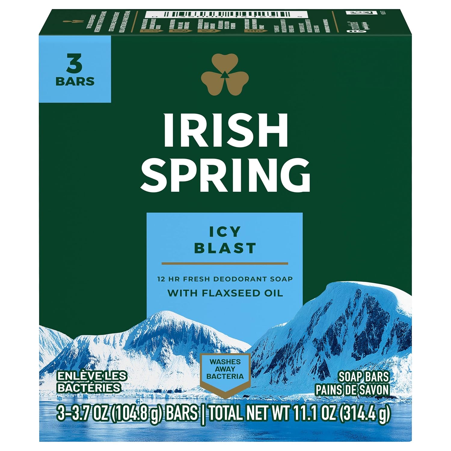 Irish Spring Bath Bar, 3 x 3.75 Oz bars, Icy Blast, 11.25 Oz