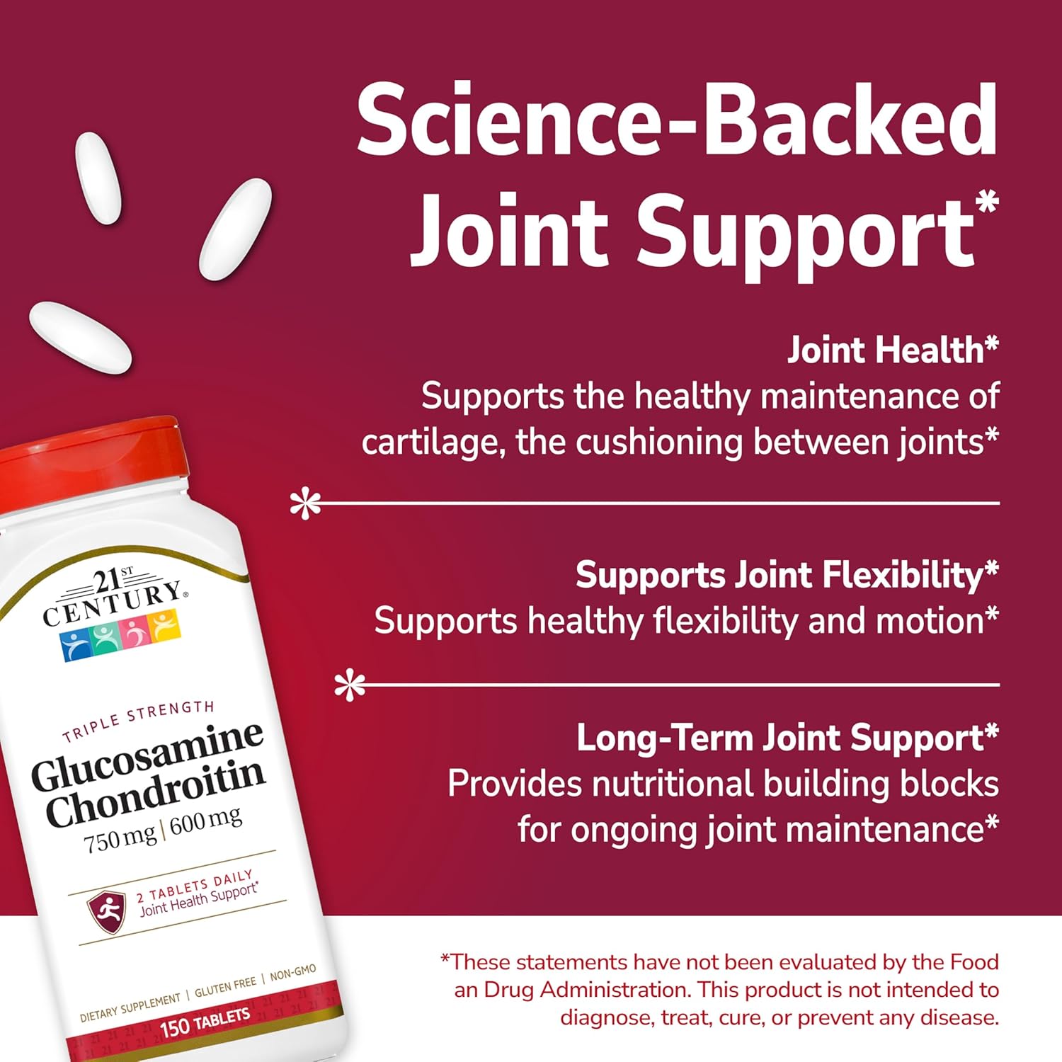 21st Century Glucosamine Chondroitin Triple Strength 750mg/600mg, 150ct | Triple-Strength Glucosamine 750 mg & Chondroitin 600 mg, Joint Health