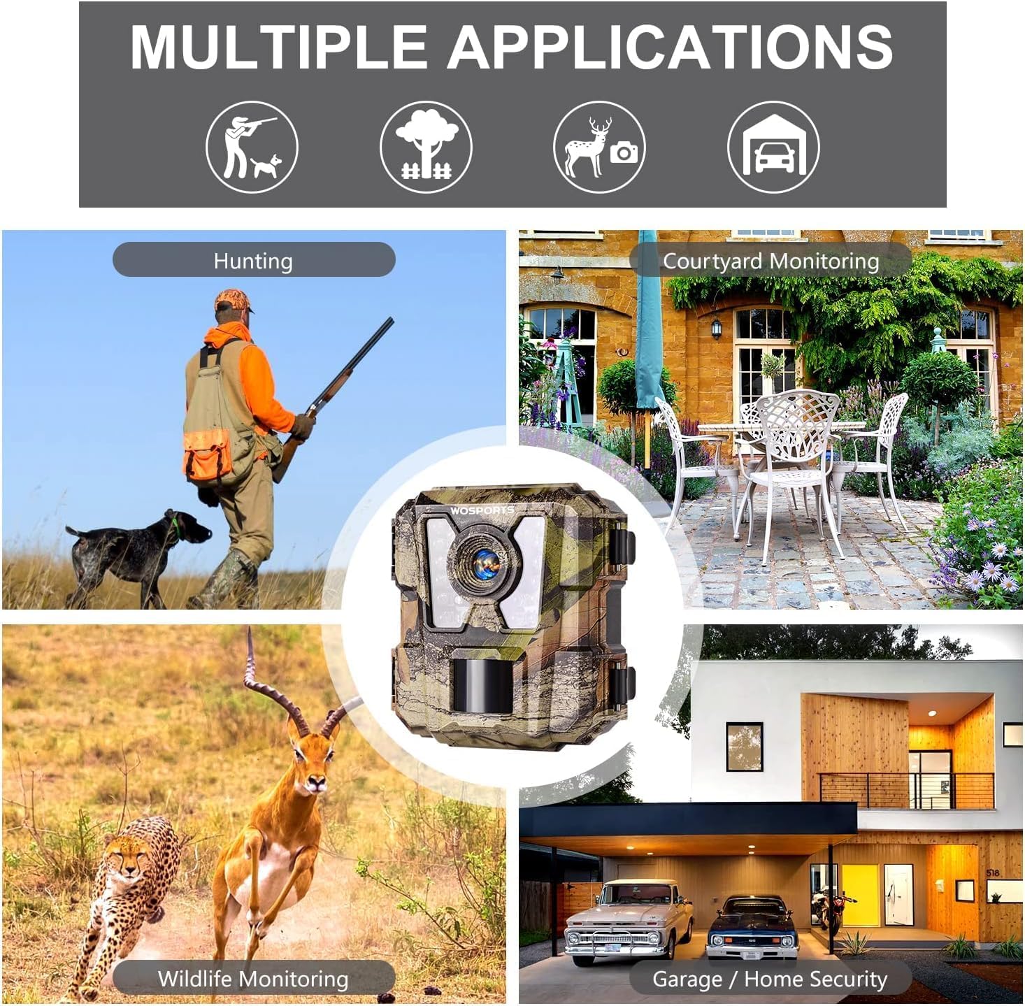 WOSPORTS Mini Trail Camera,30MP 1080P HD Game Camera Motion Activated with IR Night Vision Waterproof Video Deer Cam for Outdoor Wildlife Monitoring