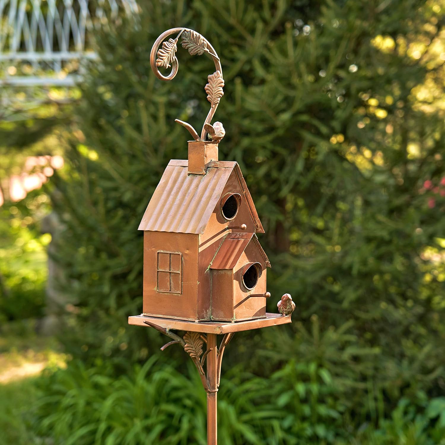 Copper Colored Multi-Birdhouse Stakes, Room for 2 Bird Families in Each (Farm Silos)
