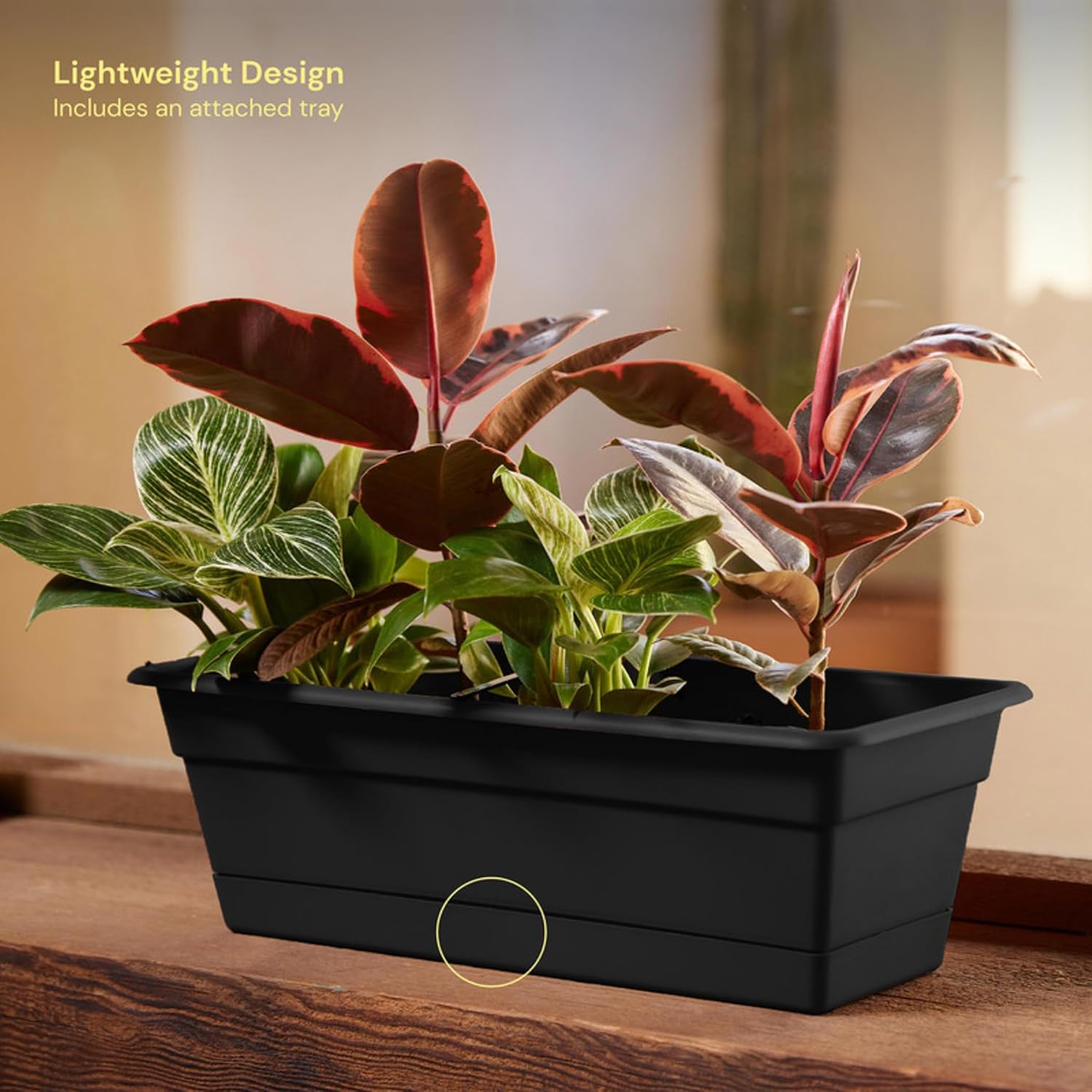 Bloem Dura Cotta Window Box Planter: 24" - Terra Cotta - with Tray, Weatherproof Resin Box, Removable Tray for Indoor & Outdoor Use, Gardening, 3 Gallon Capacity