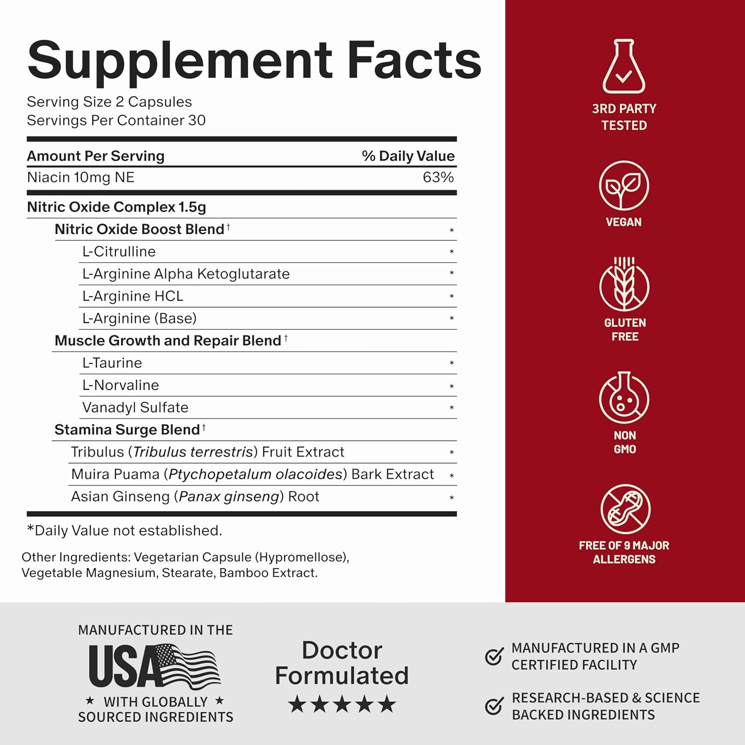 Snap Supplements Nitric Oxide Booster for Men & Women, 60 Vegan Capsules