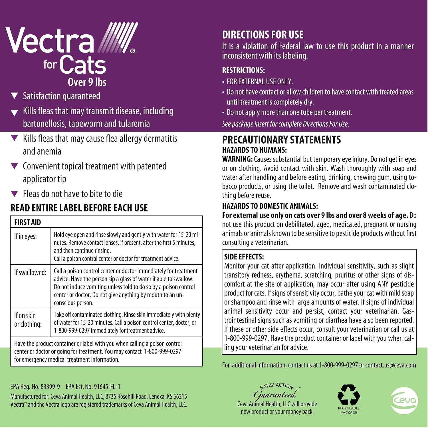 Vectra for Cats Flea Treatment & Prevention for Large Cats (Over 9 lbs.) 6-Month Supply | No Prescription Required