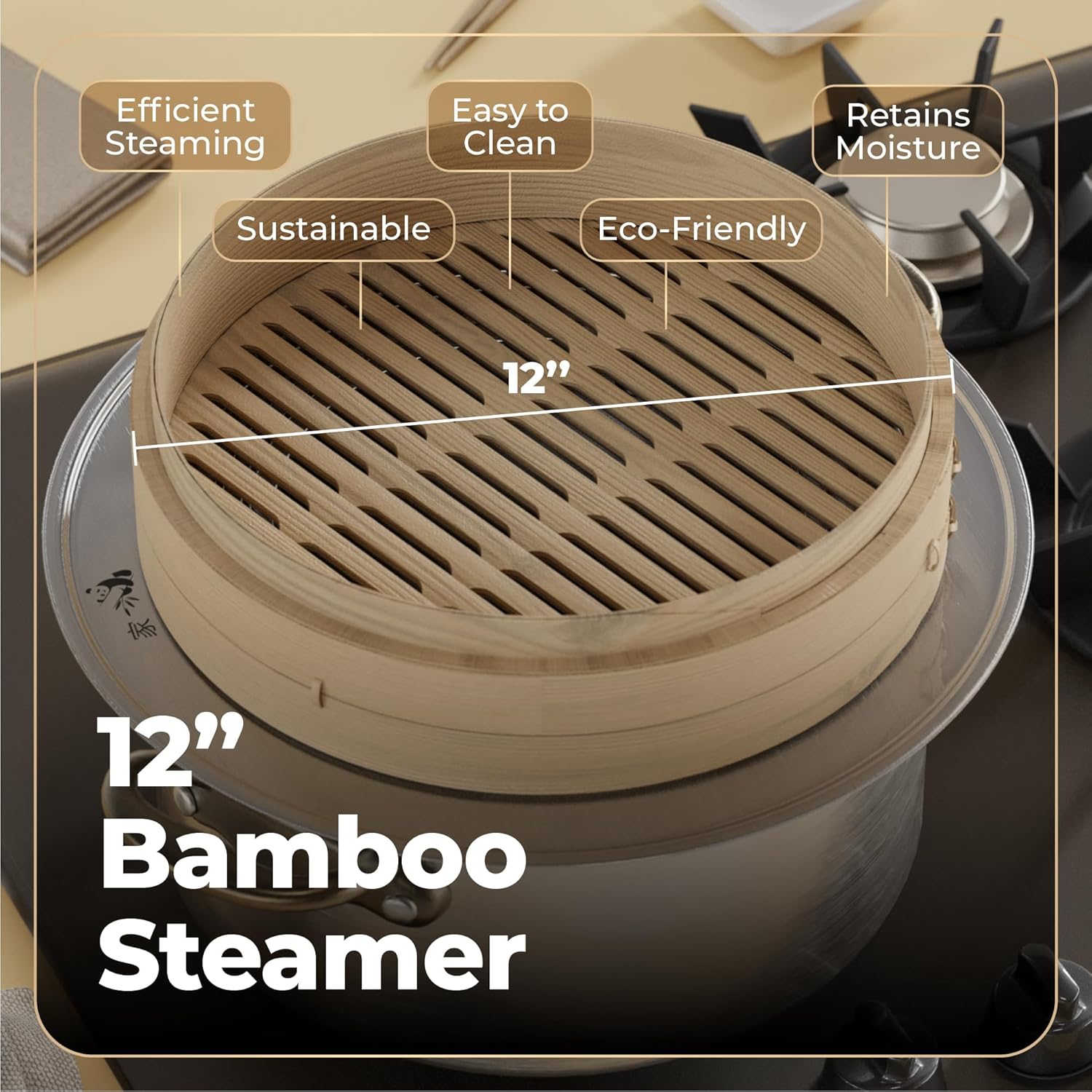 54-Piece Bamboo Steamer Basket Set, 10 Inch for Delicious, Authentic Meals