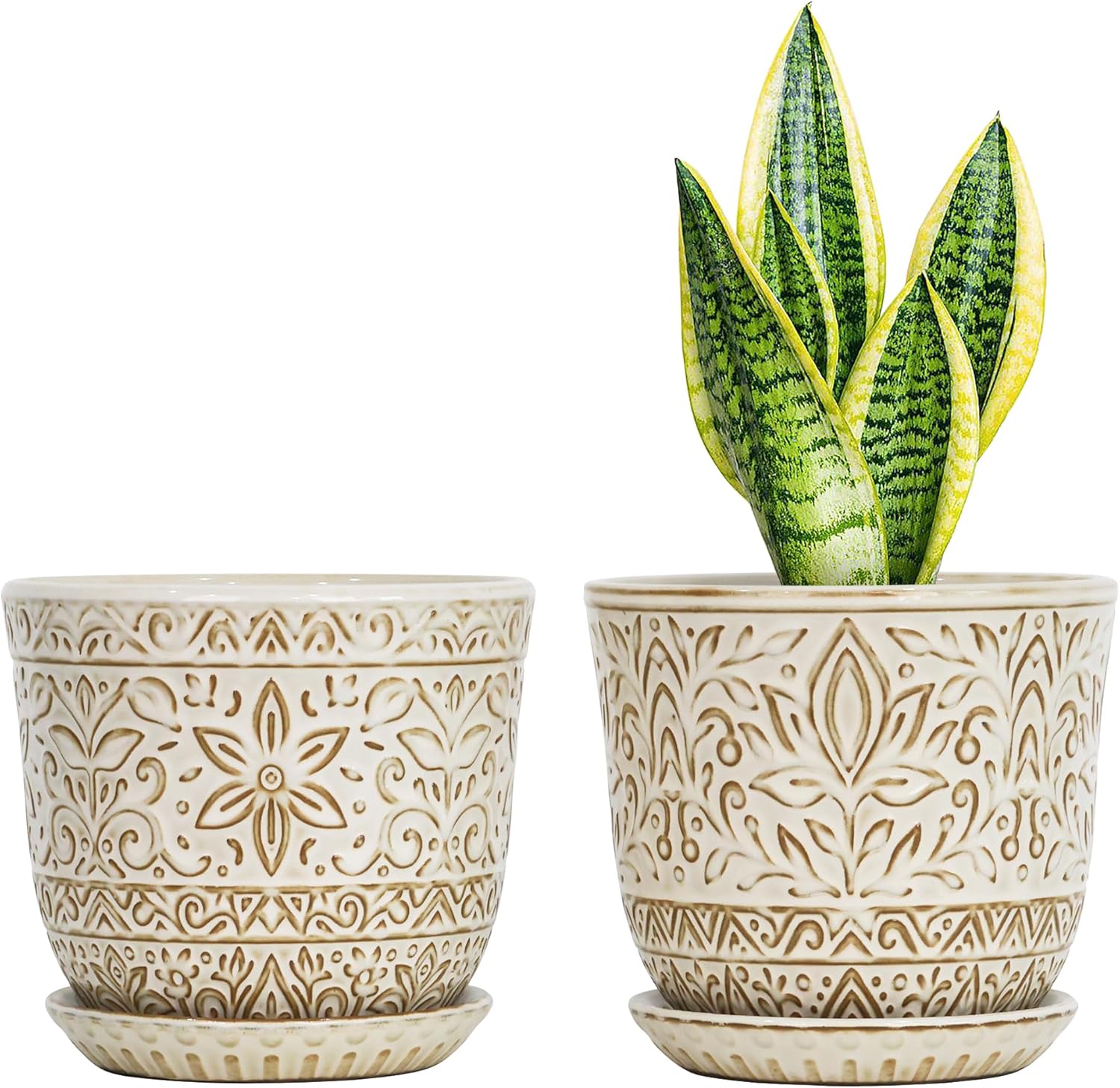 Gepege Ceramic Plant Pots, 6 Inch Indoor Planters with Drainage & Saucers