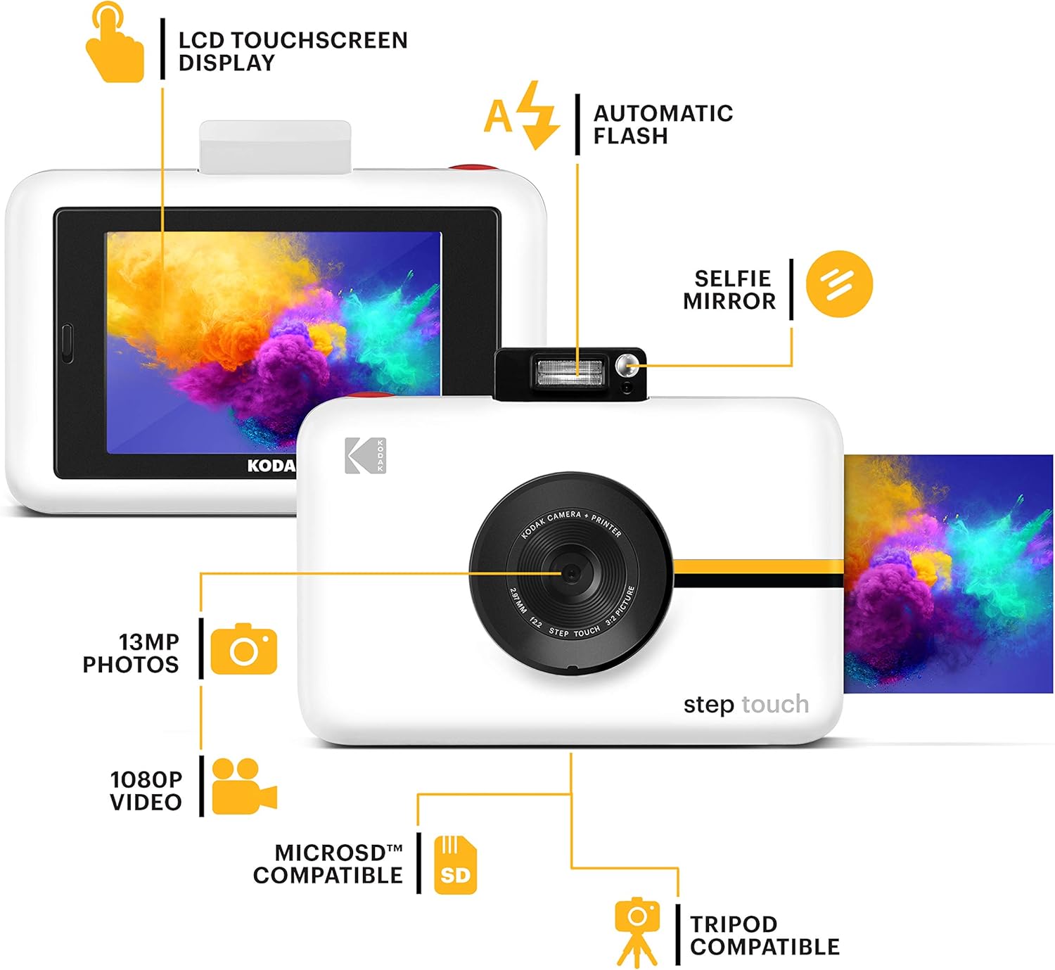 Kodak Step Touch | 13MP Digital Camera & Instant Printer with 3.5 LCD Touchscreen Display, 1080p HD Video - Editing Suite
