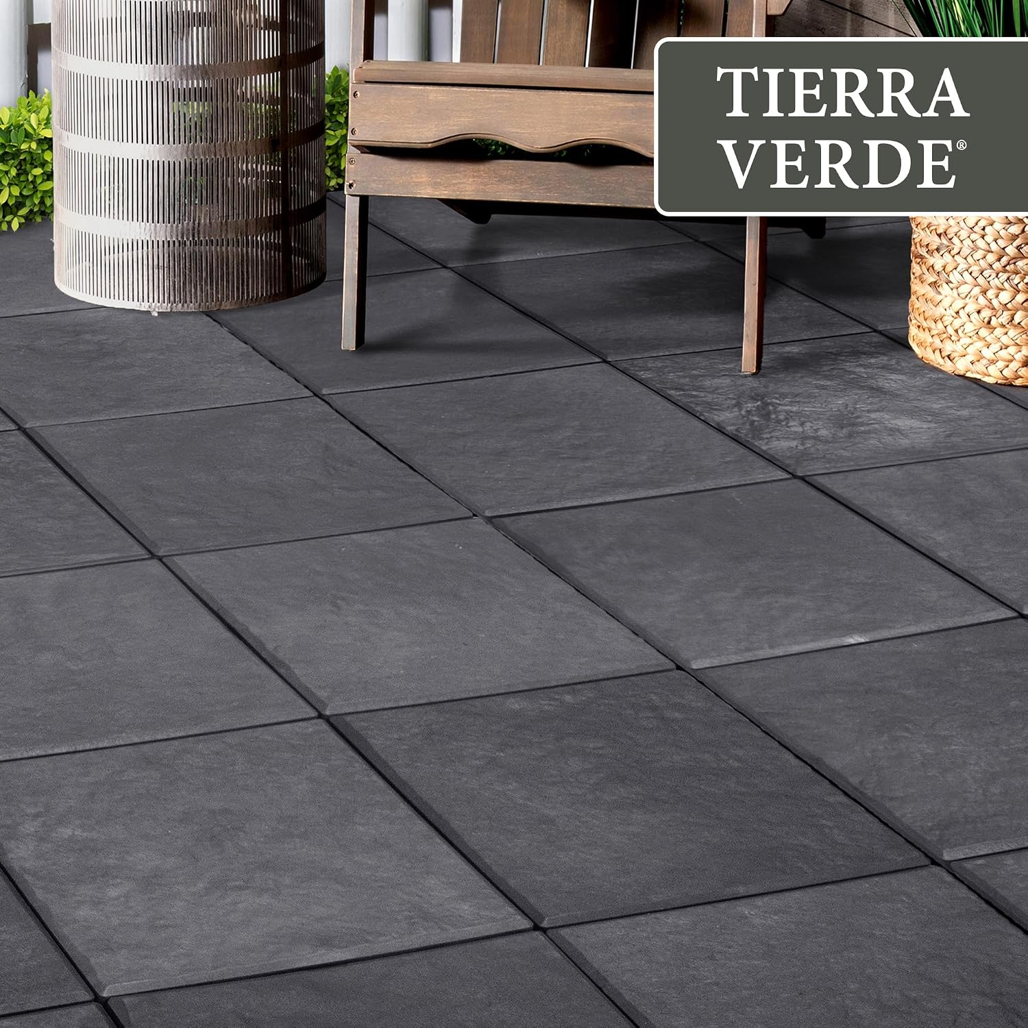 TierraVerde Faux Stone Square Stomp Stones, 12"x12", Black, 10-Pack | Durable Rubber Stepping Stones for Landscaping, Gardening & Walkways