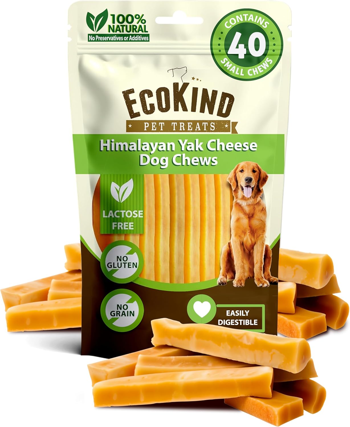EcoKind Yak Cheese Himalayan Dog Chews, Yak Chews for Small Dogs, 8 Bones
