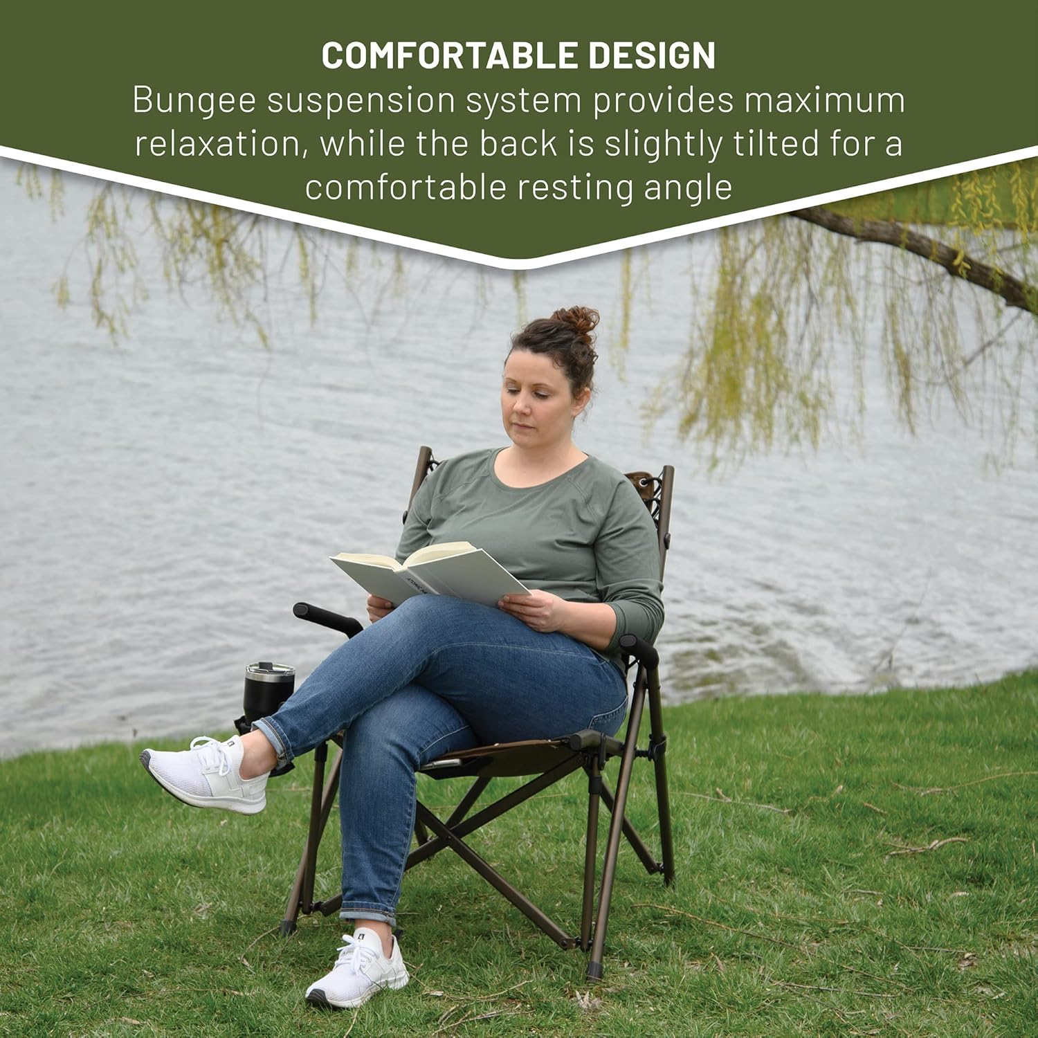 Timber Ridge Bungee Folding Camping Chairs for Adults Supports 300lbs, Grey