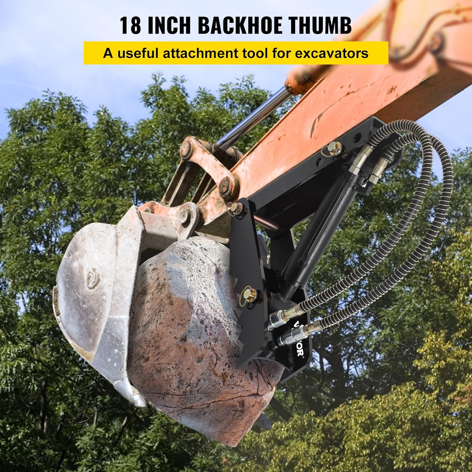 Vevor 18" Hydraulic Backhoe Thumb, 1/2" Thickness Heavy Duty Excavator Thumb, Black Steel Weld On Thumb Attachments with Hydraulic Cylinder