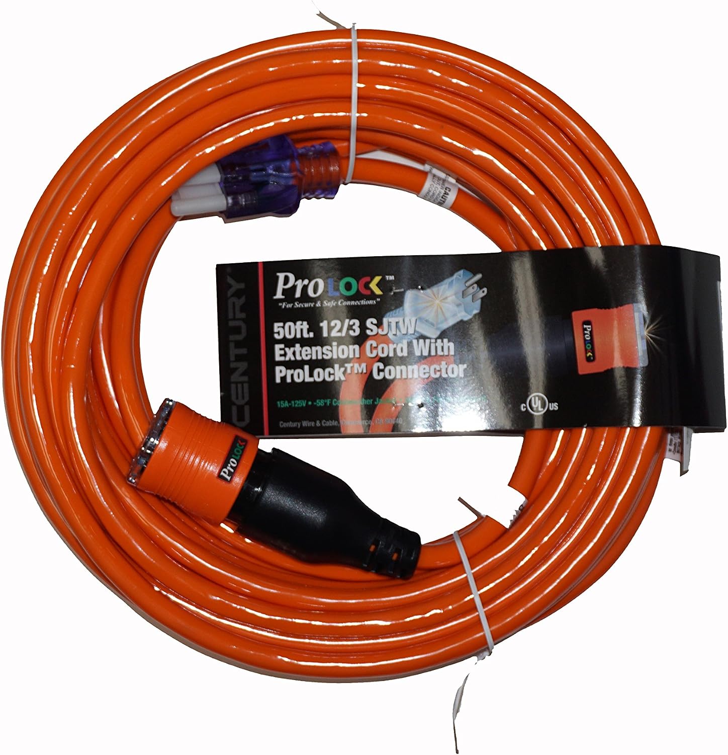ProLock 12 Gauge 3 Conductor SJTW 50 Foot Extension Cord With Lighted Ends - Orange