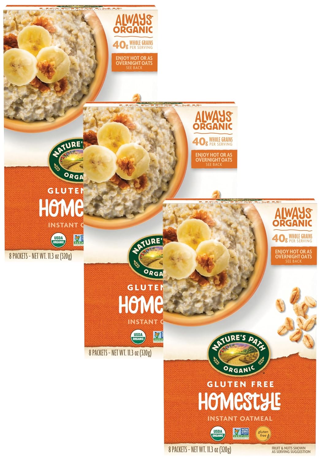 Natures Path, Oatmeal Brown Sugar Maple Gluten Free 8 Count Organic, 11.3 Ounce